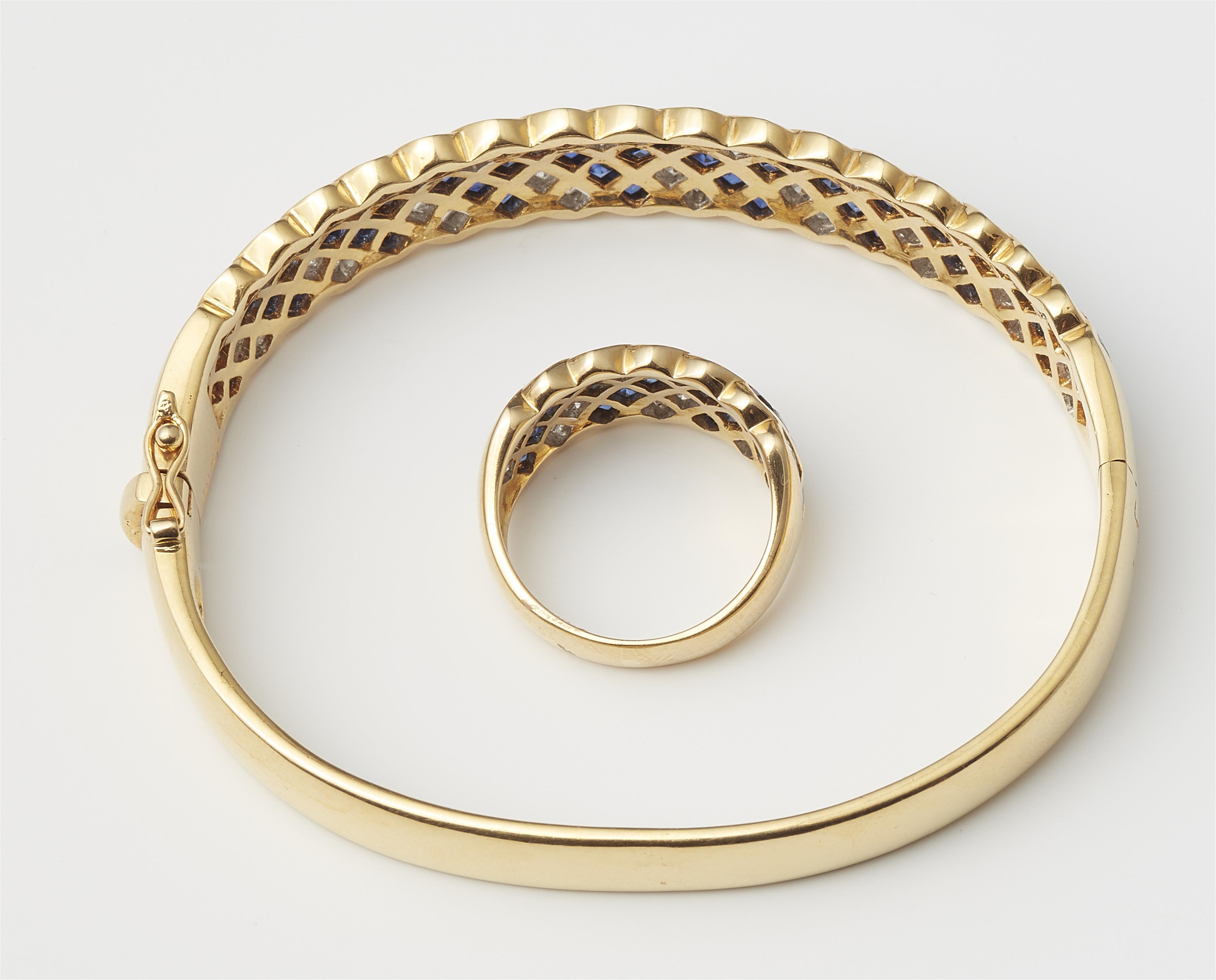 A German 18k gold sapphire and diamond bangle and ring. - image-2