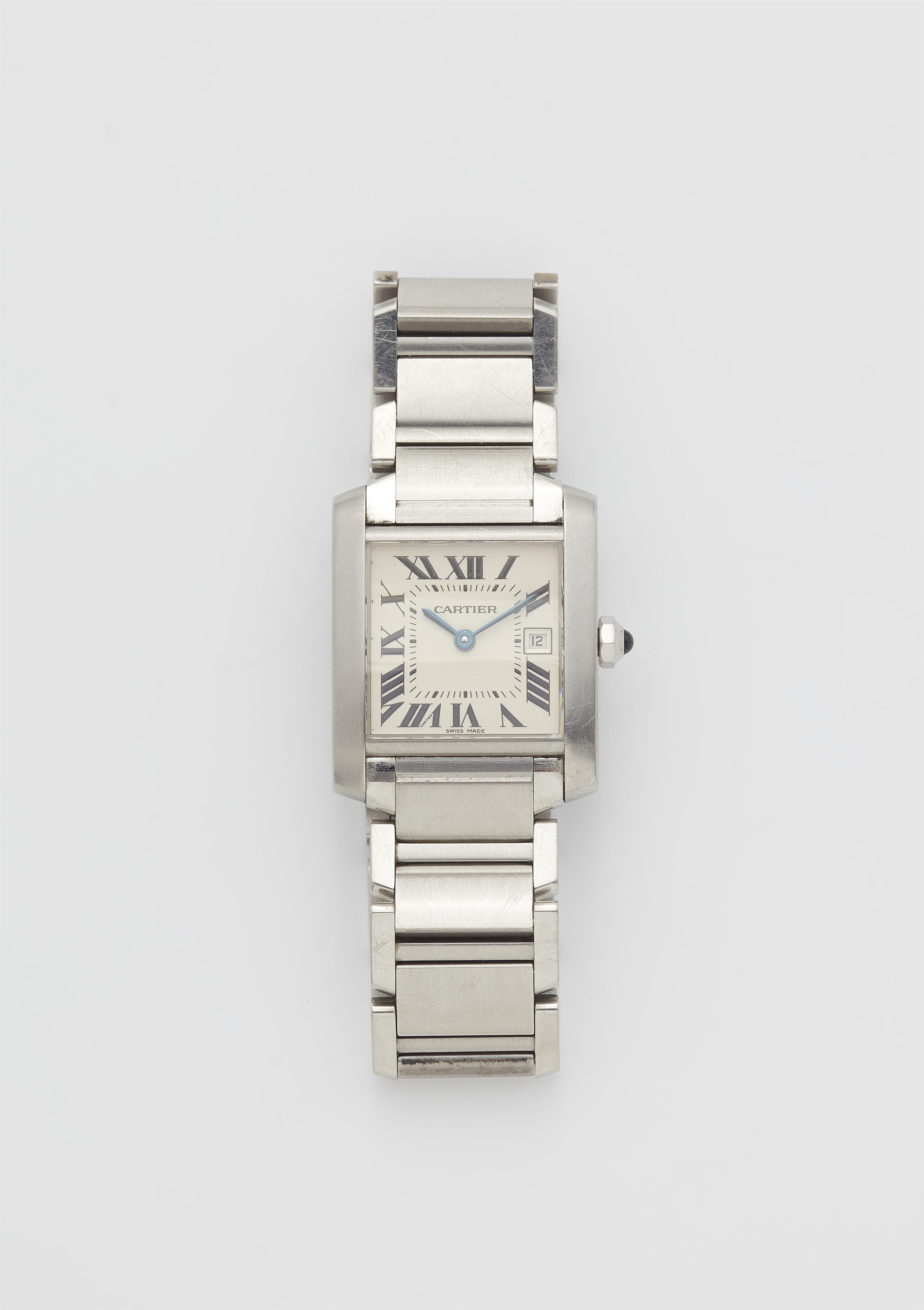 A stainless steel quartz Cartier Tank Française ladies wristwatch. - image-1