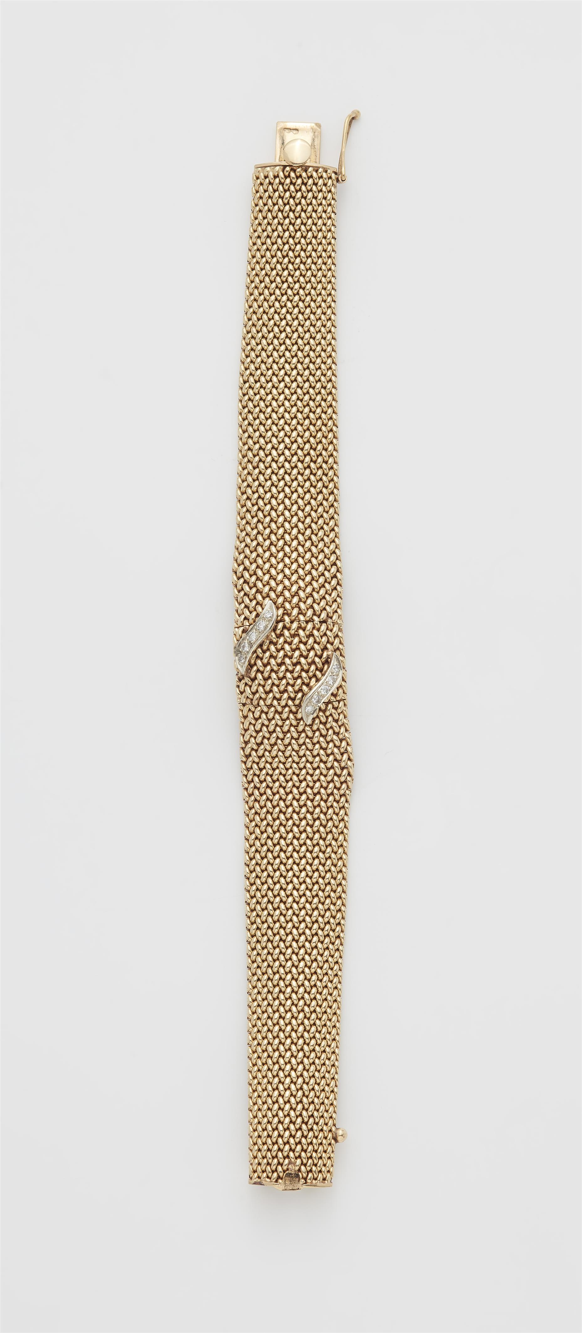 A 14k gold mesh and diamond bracelet with concealed Longines ladies watch. - image-1
