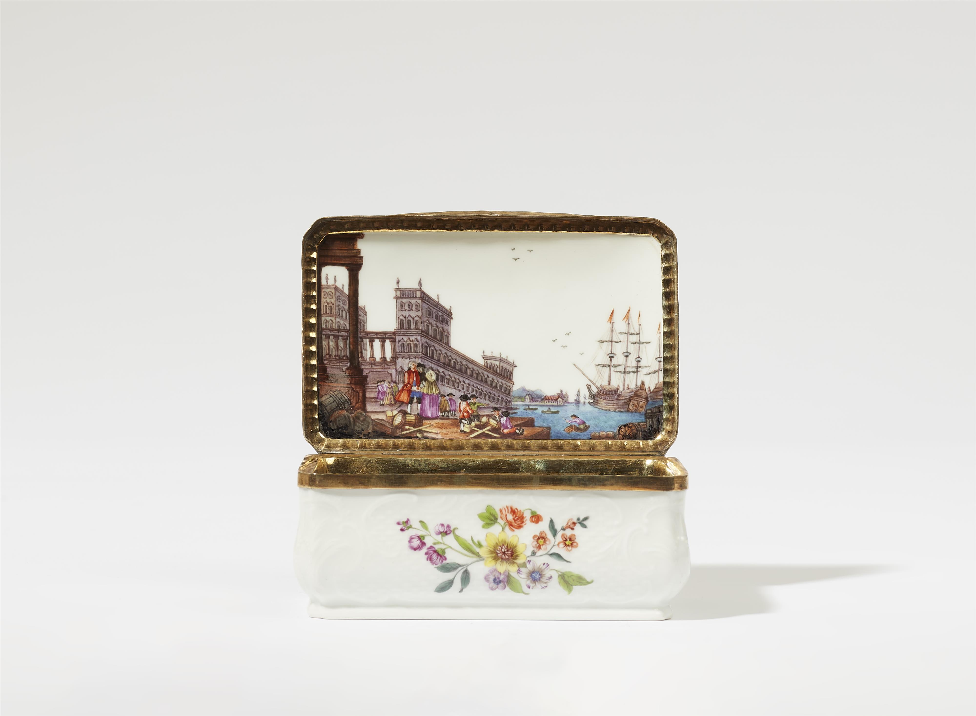 A Meissen porcelain box with a harbour scene inside the cover - image-2