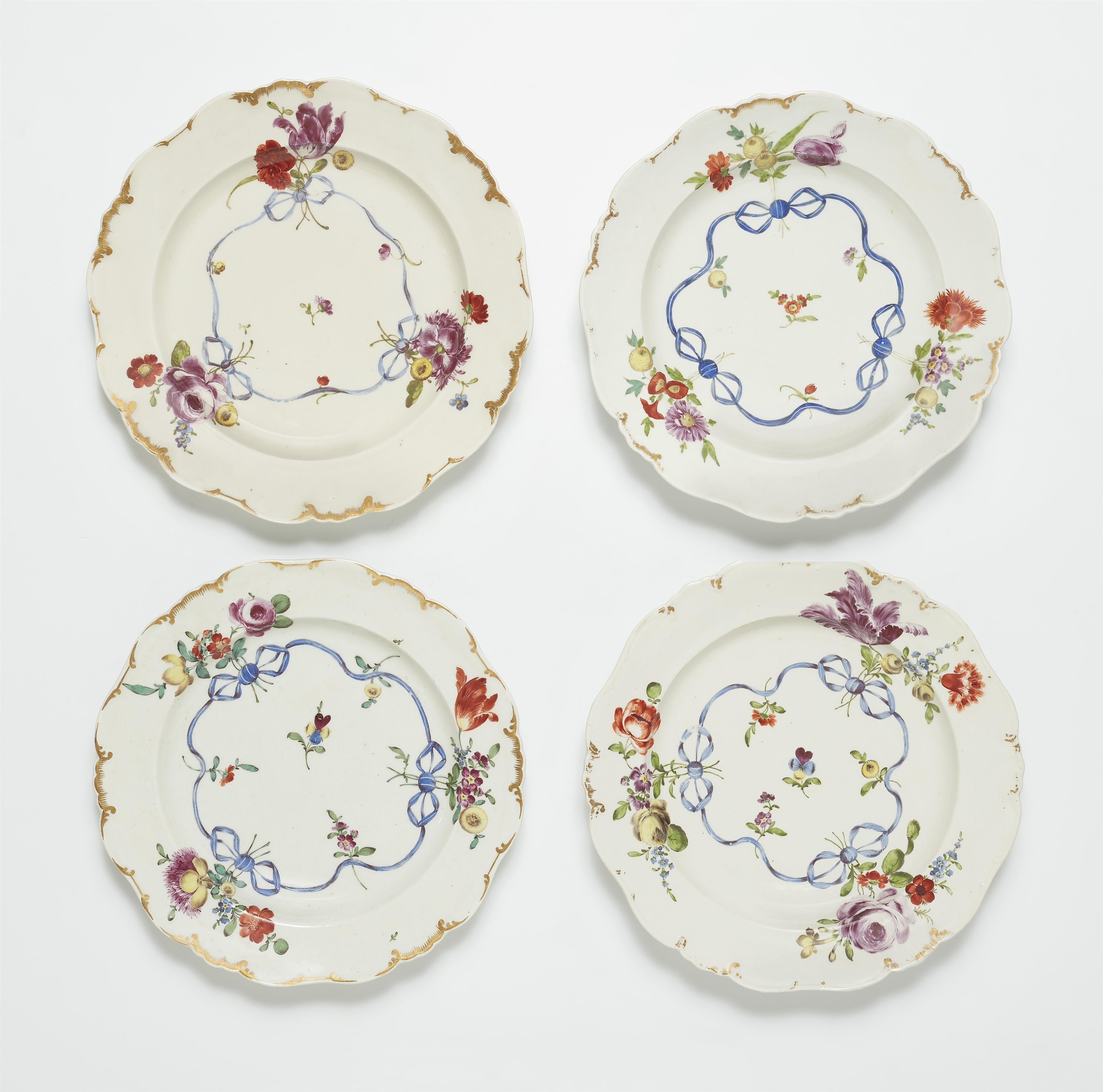 Four Ludwigsburg porcelain dinner plates from the service with blue ribbon decor - image-1