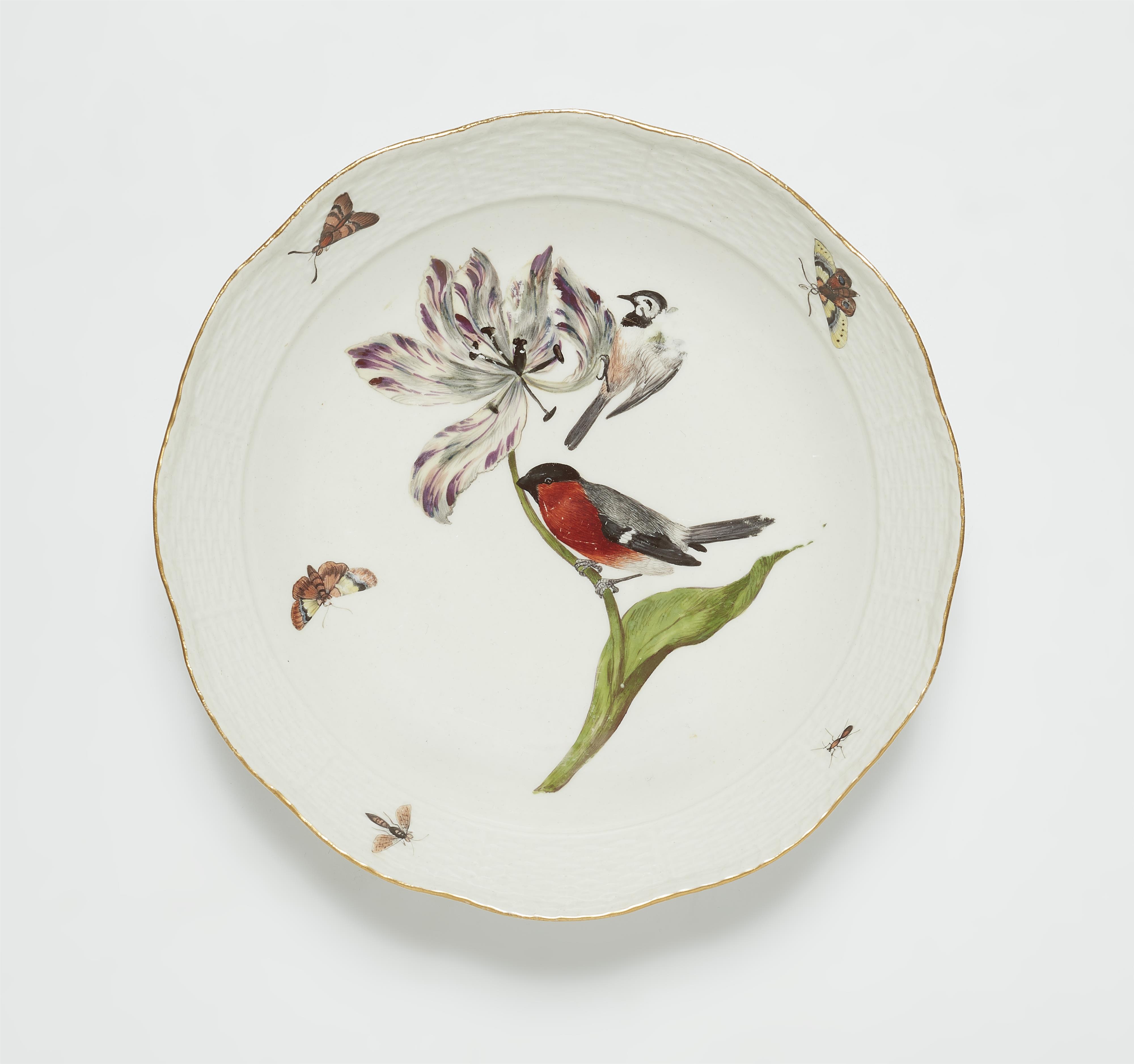 A Meissen porcelain dish with bullfinches and a tulip - image-1