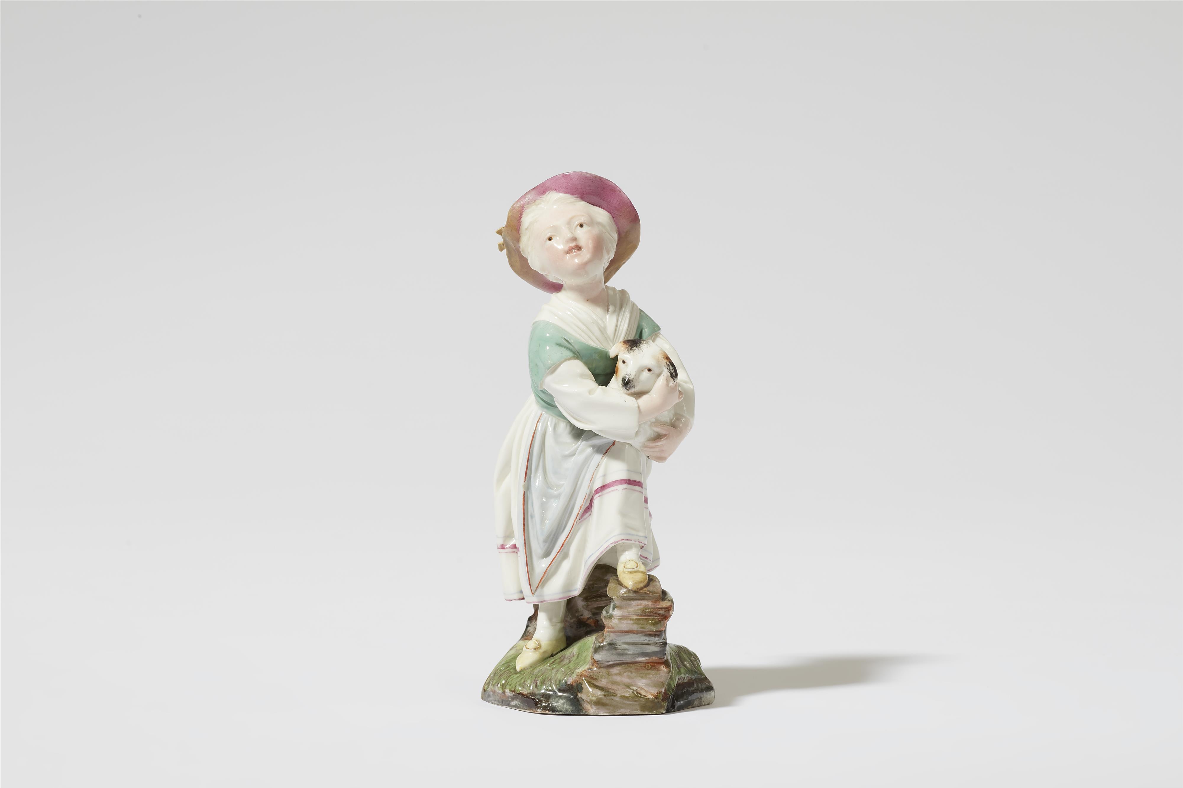 A Höchst porcelain figure of a girl with a dog - image-1