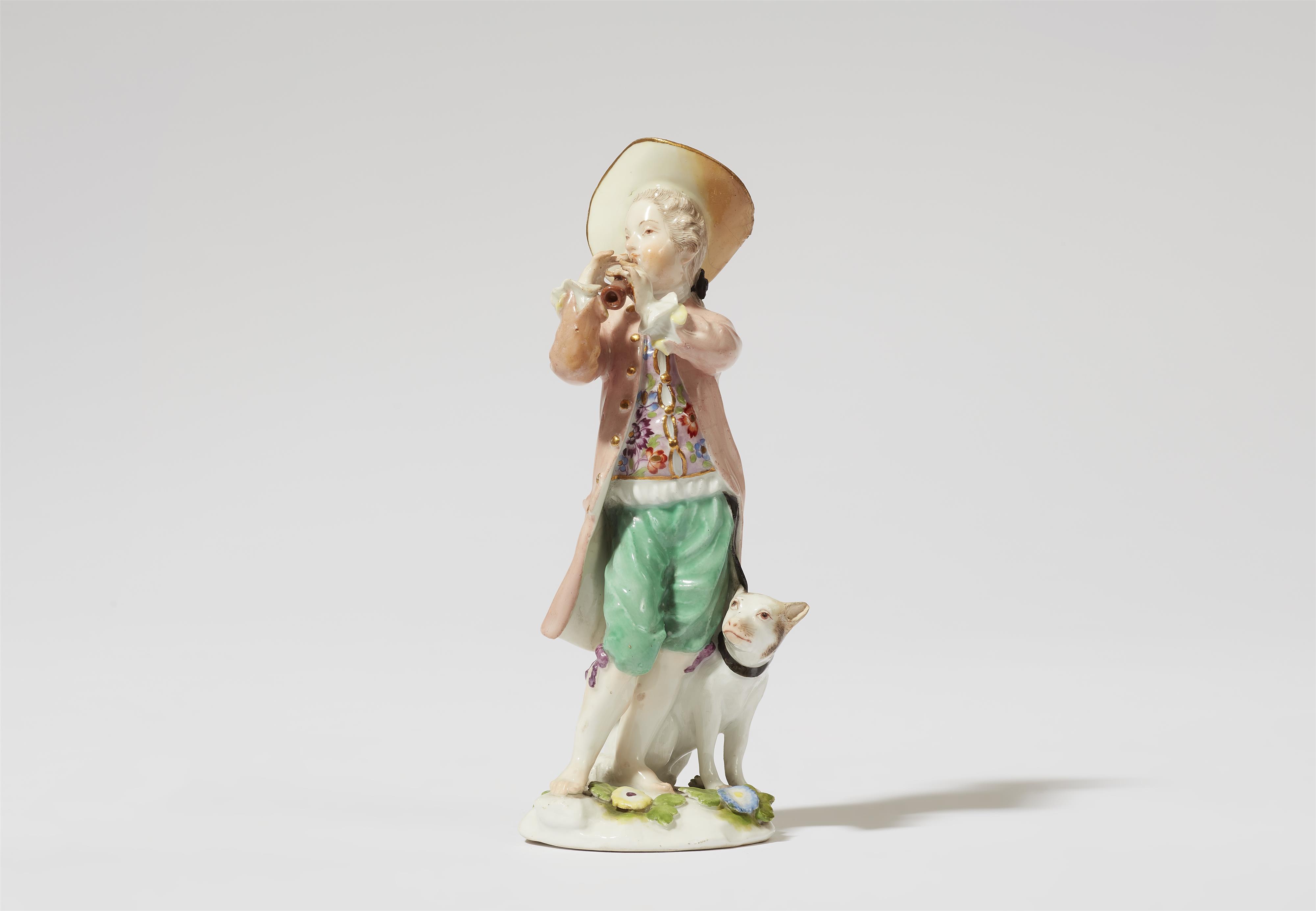 A Meissen porcelain figure of a boy with a dog and a flute - image-1