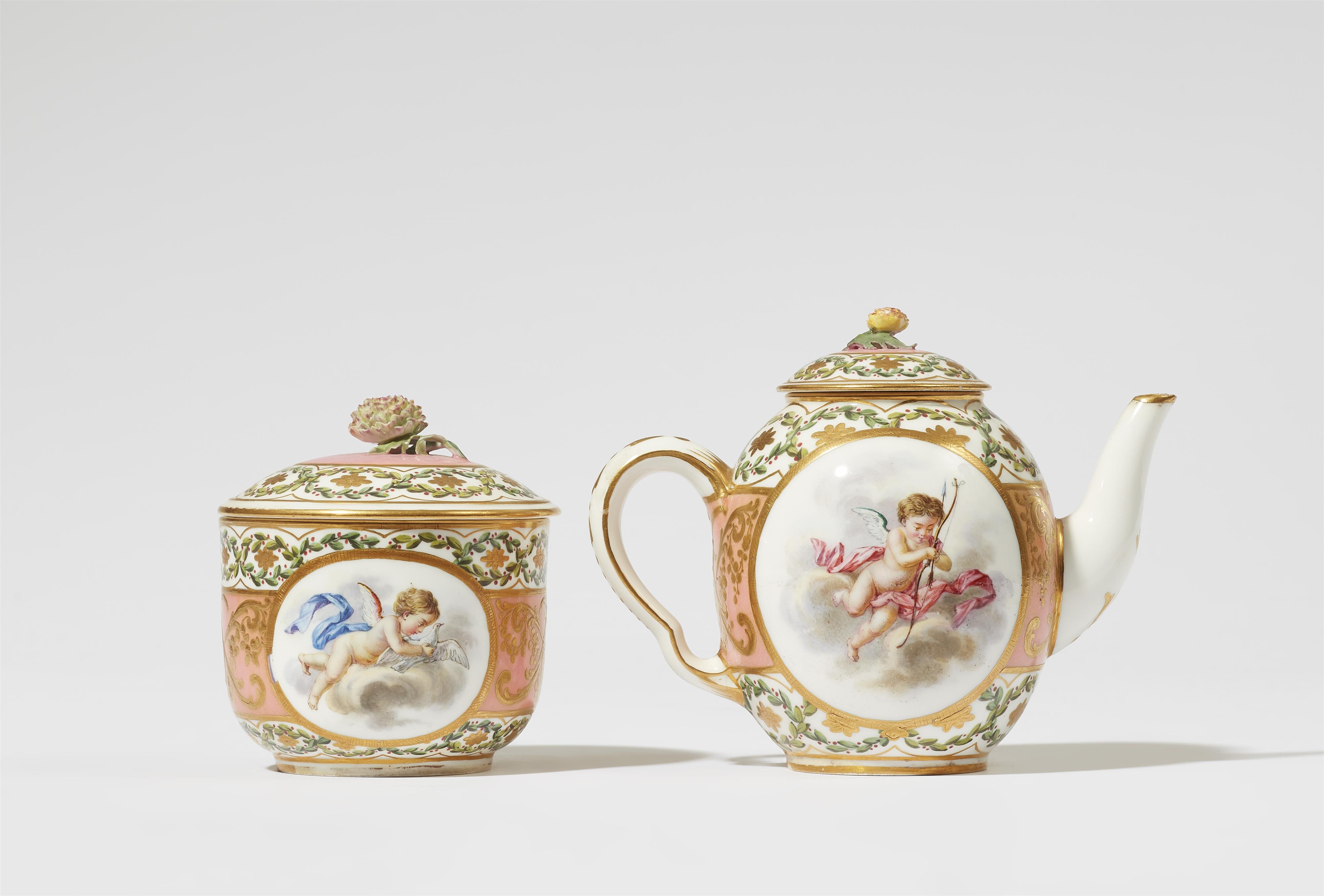 A Sèvres soft porcelain teapot and sugar box with putti - image-2