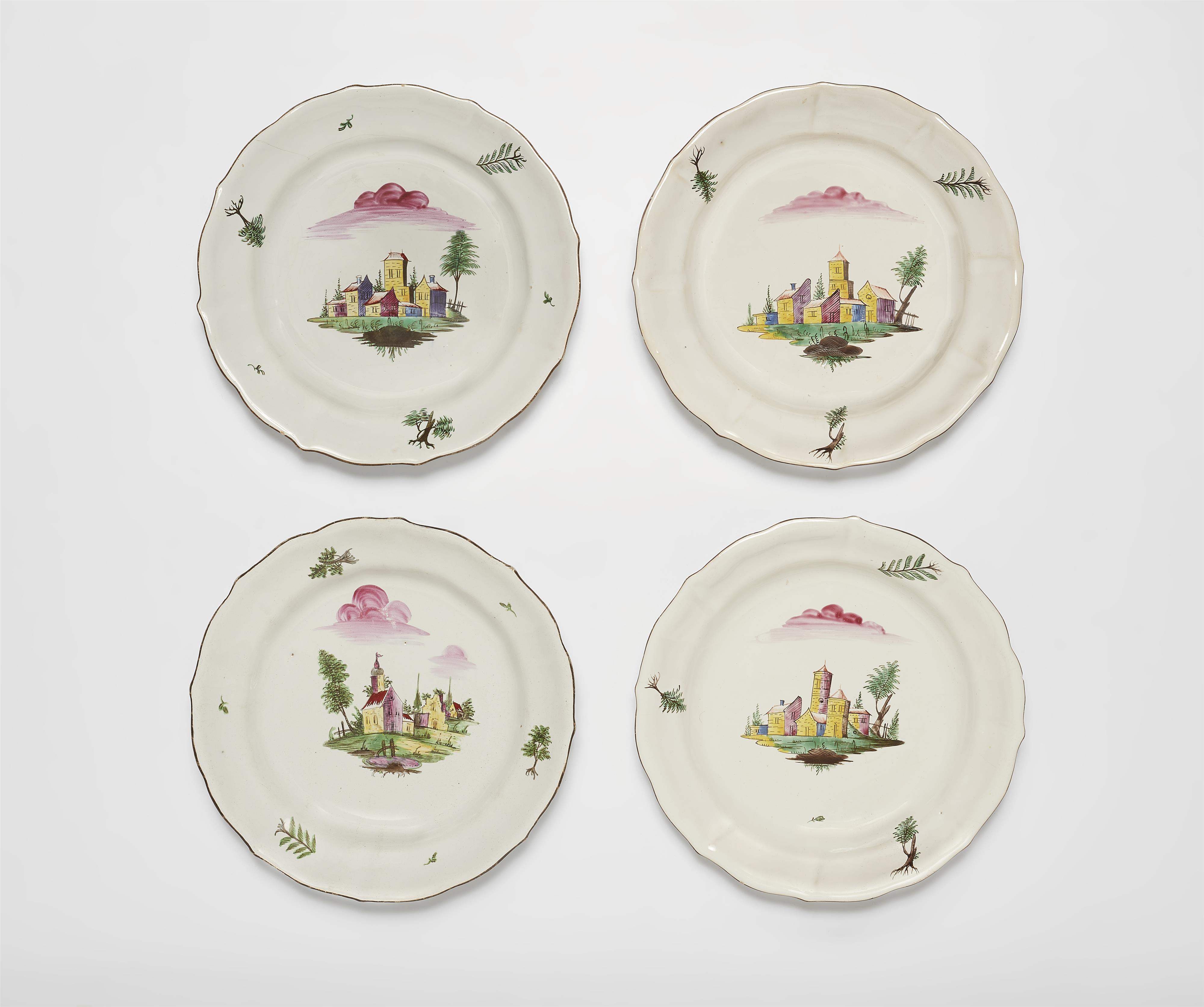 Four Proskau faience plates with landscape decor - image-1
