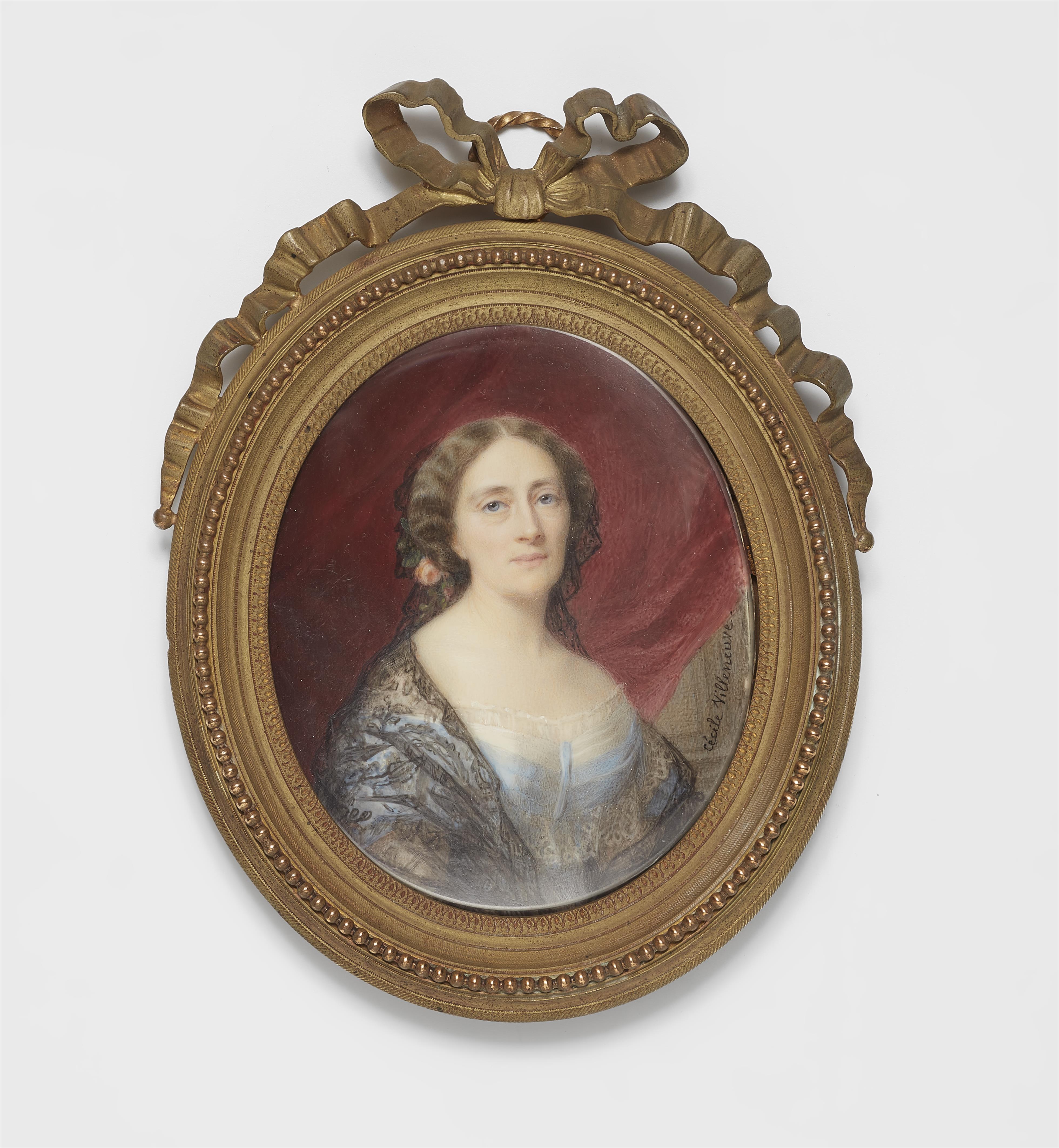 A French portrait miniature of Marquise Jeanne d'Harcourt with lace stole - image-1