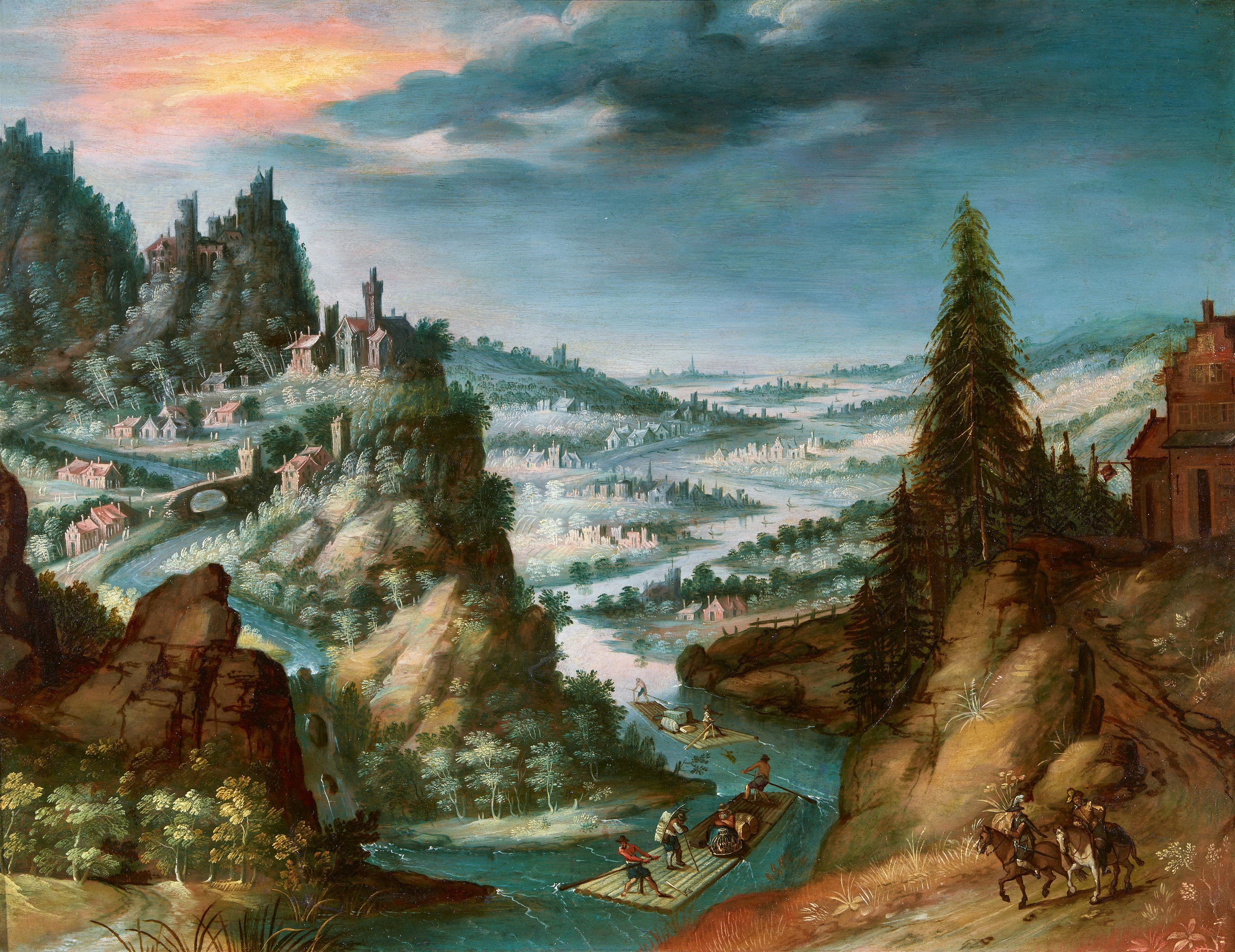 Anton Mozart - Weite Landschaft mit Flößern - image-1