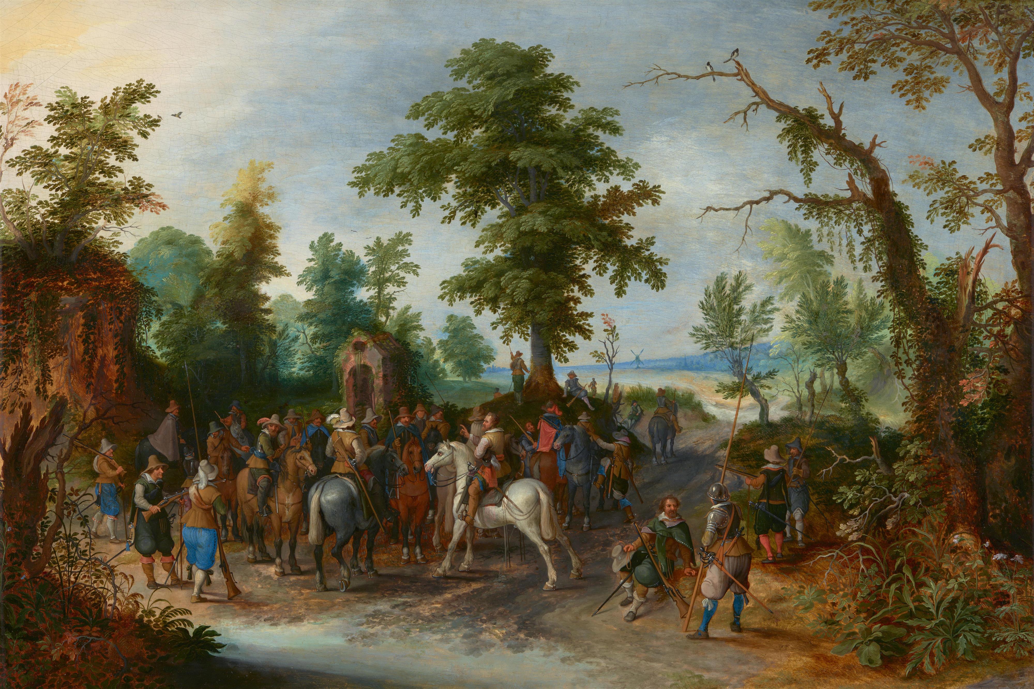 Sebastiaan Vrancx - Soldiers meet in a Forest Clearing in front of a Chapel - image-1