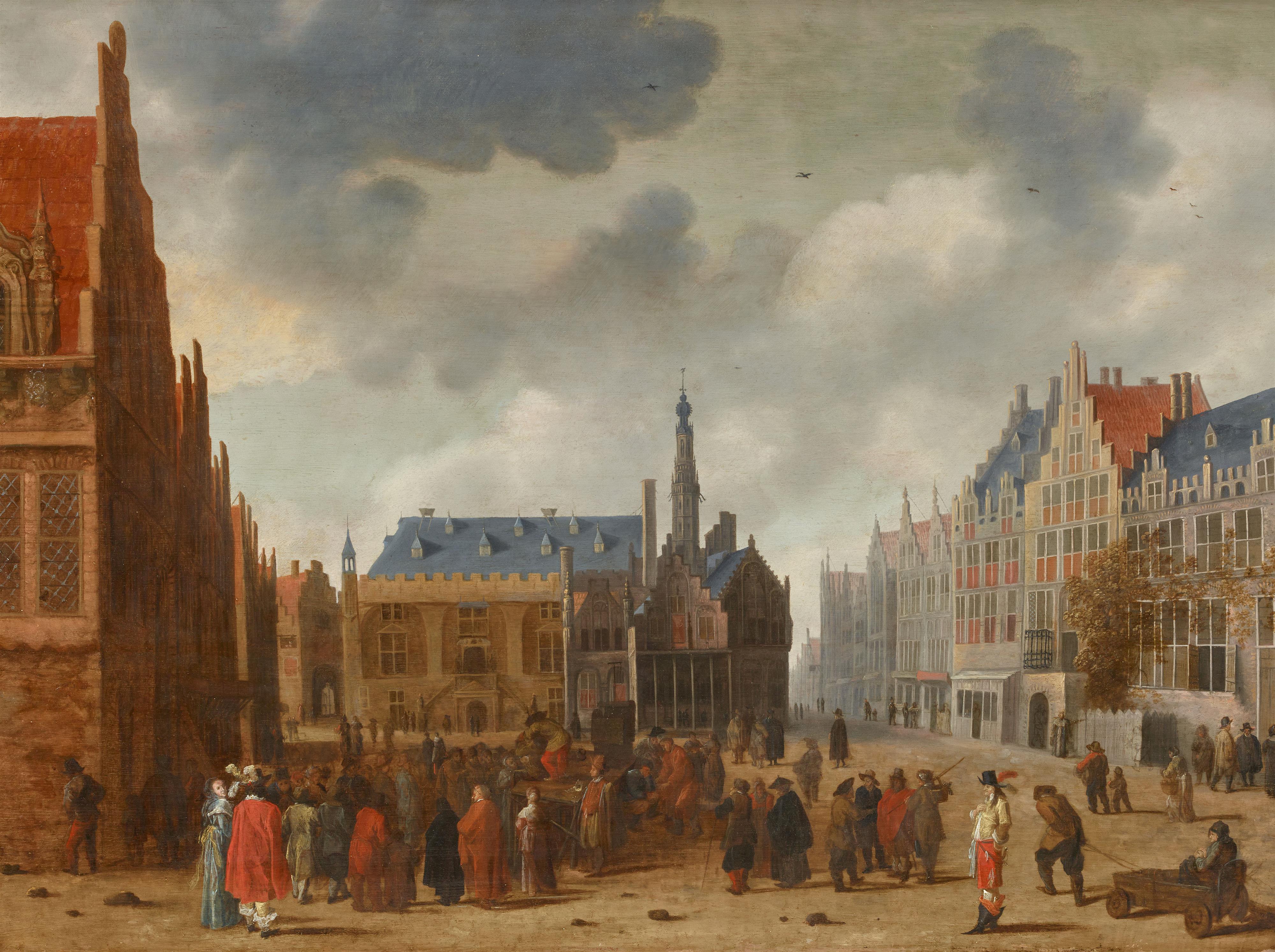 Haarlem School 1640s - The Grote Markt in Haarlem - image-1