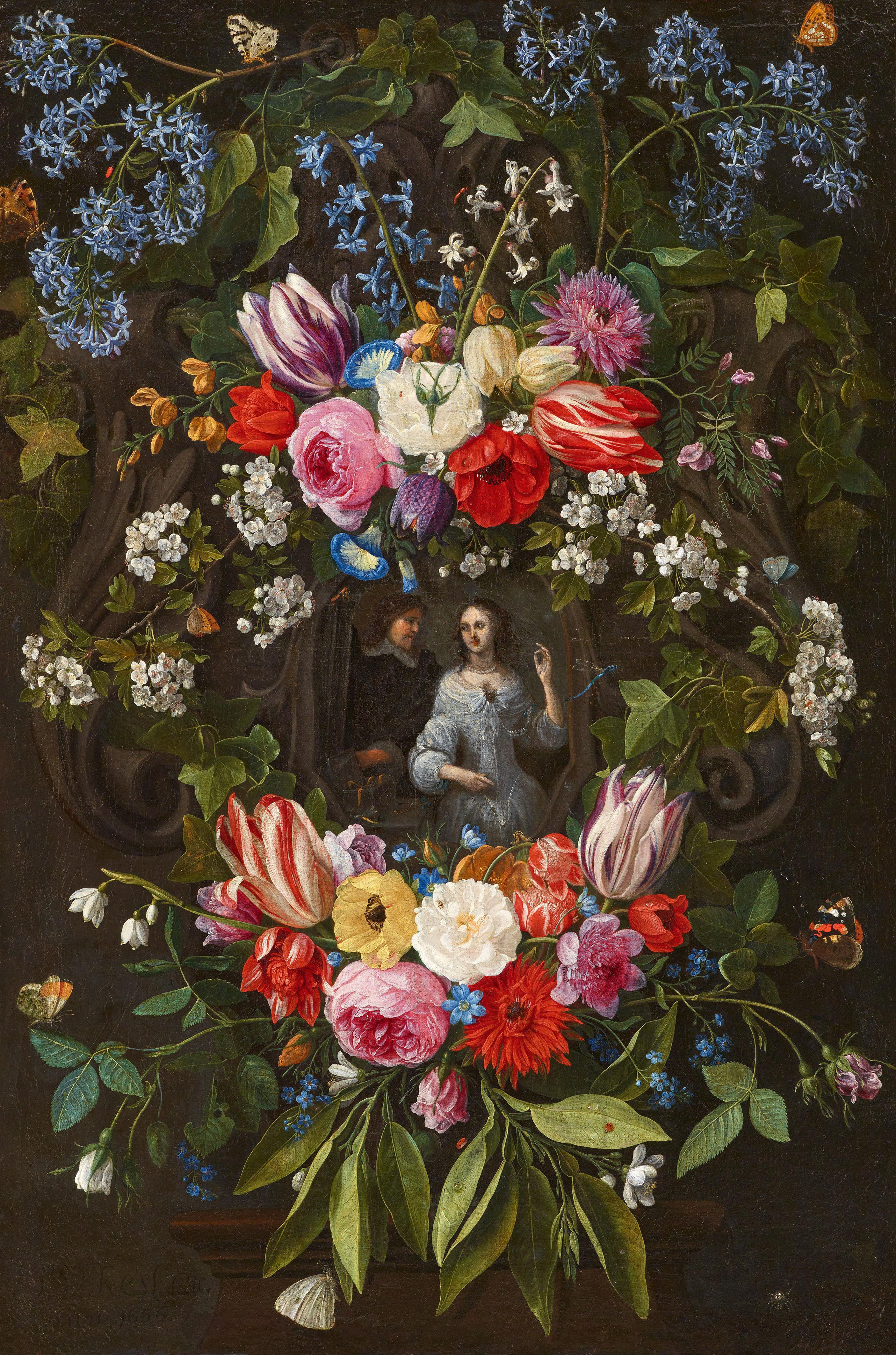 Jan van Kessel d. Ä.
Hieronymus Janssens - Blumengirlande mit einem eleganten Paar in der Mitte - image-1
