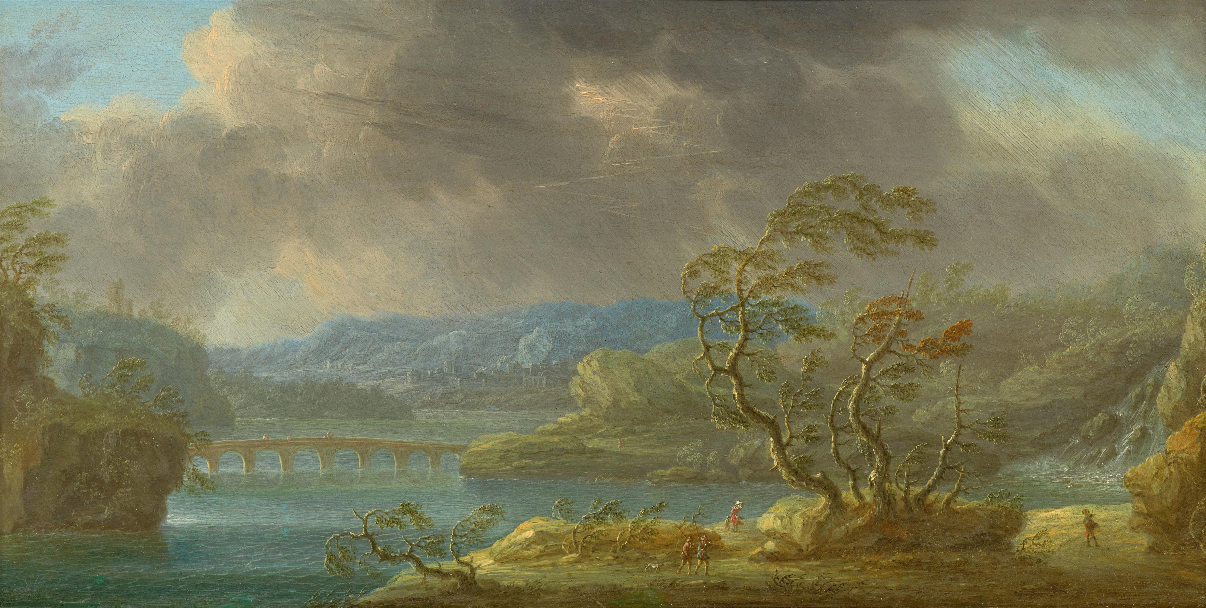 Orazio Grevenbroeck - Ansicht eines südlichen Hafens
Südliche Landschaft mit Fluss und Brücke bei Sturm - image-2