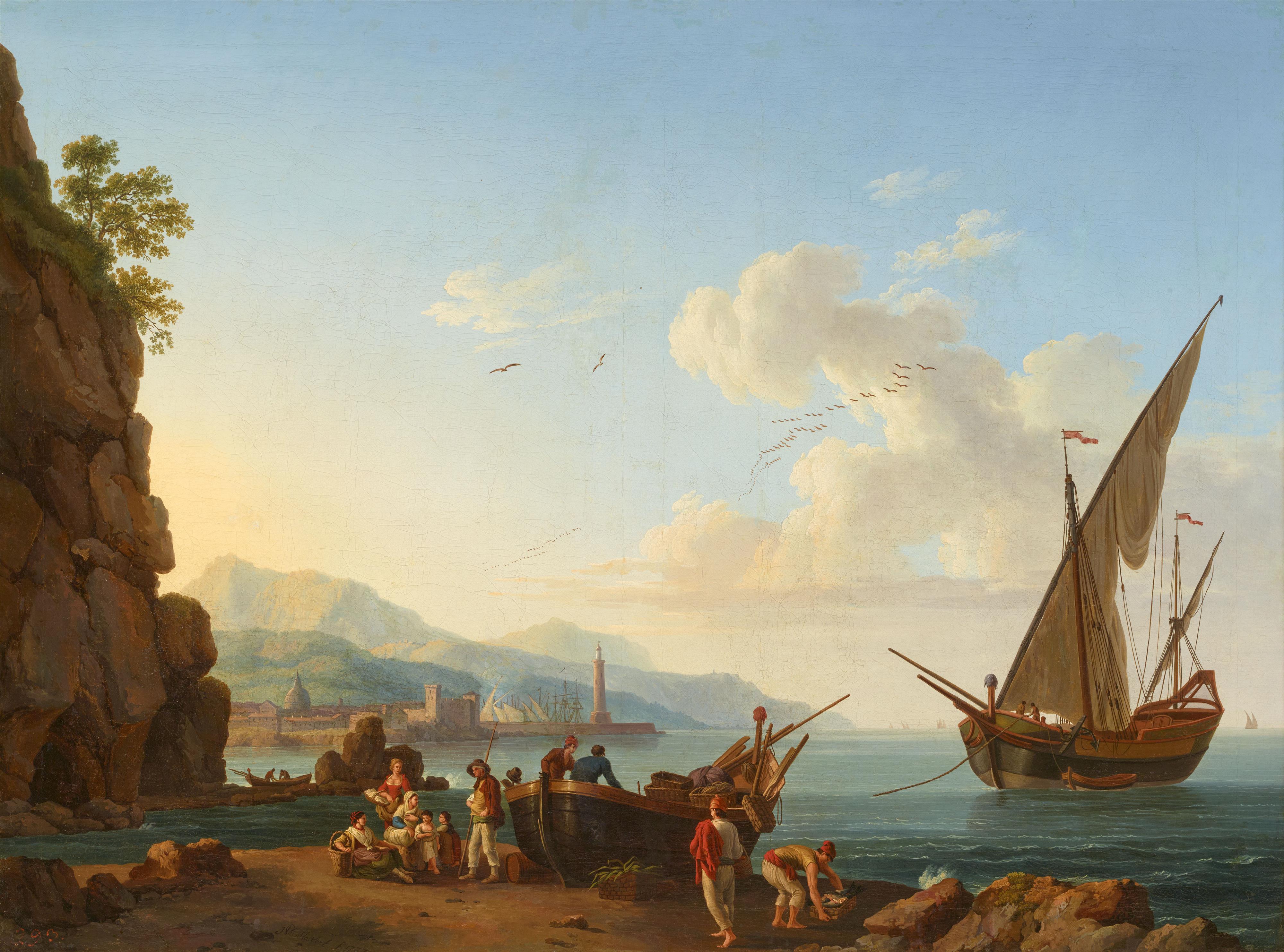 Jacob Philipp Hackert - Fishermen with boat on a beach - image-1