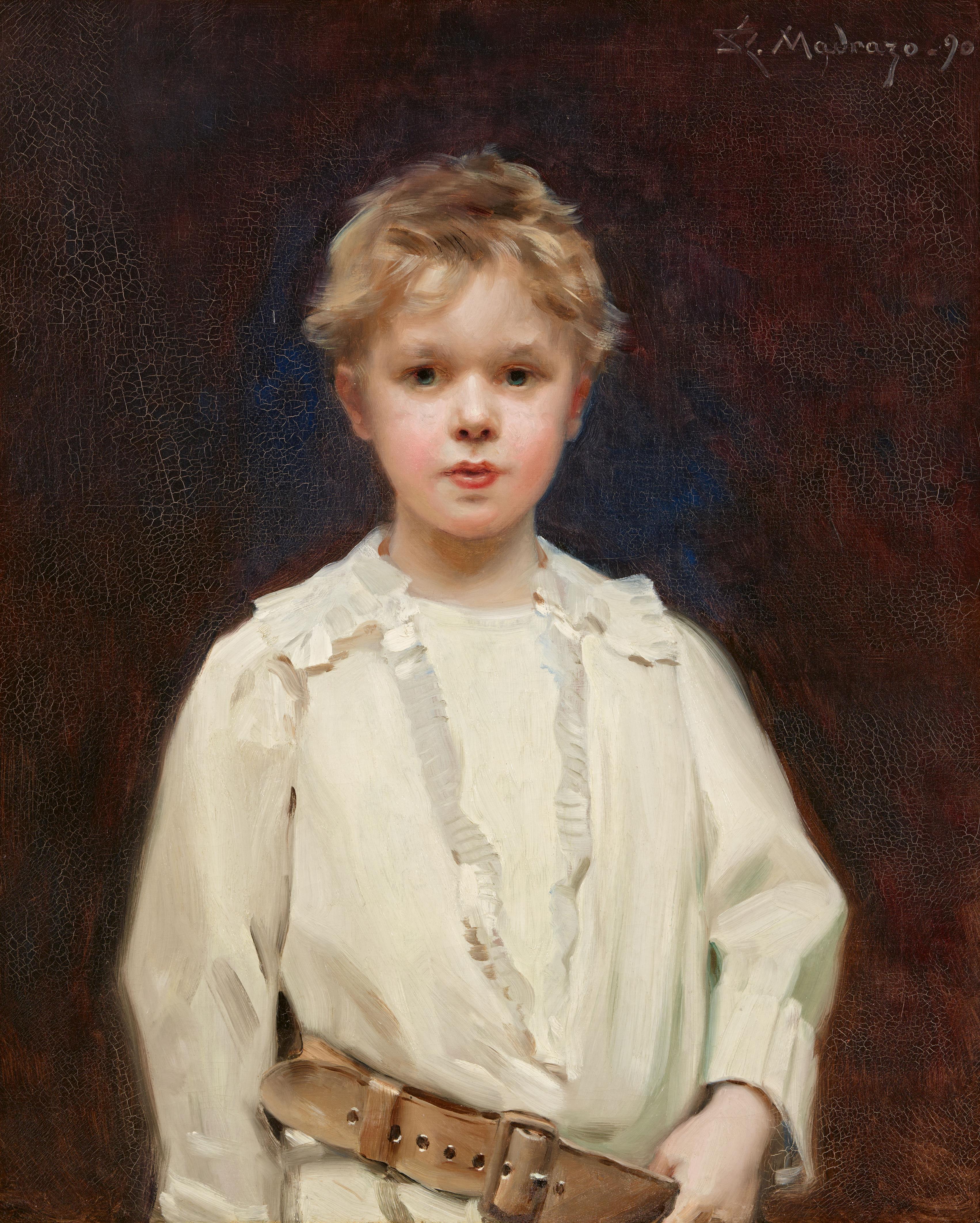 Raimundo De Madrazo y Garreta - Portrait of a Boy with a White Shirt and Brown Leather Belt - image-1