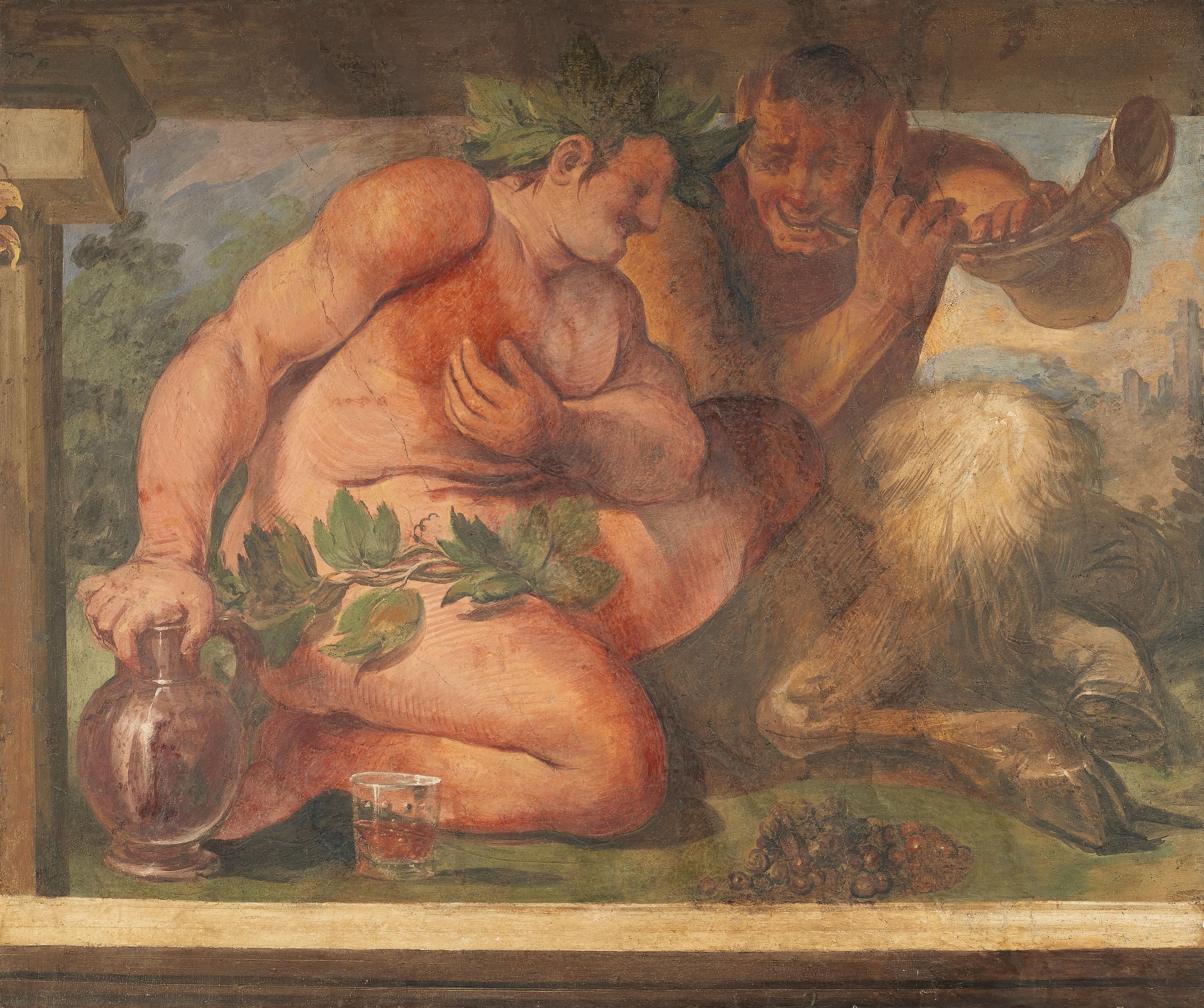 Lombardian School 17th century - Pair of detatched frescoes with Bacchus and putti - image-2