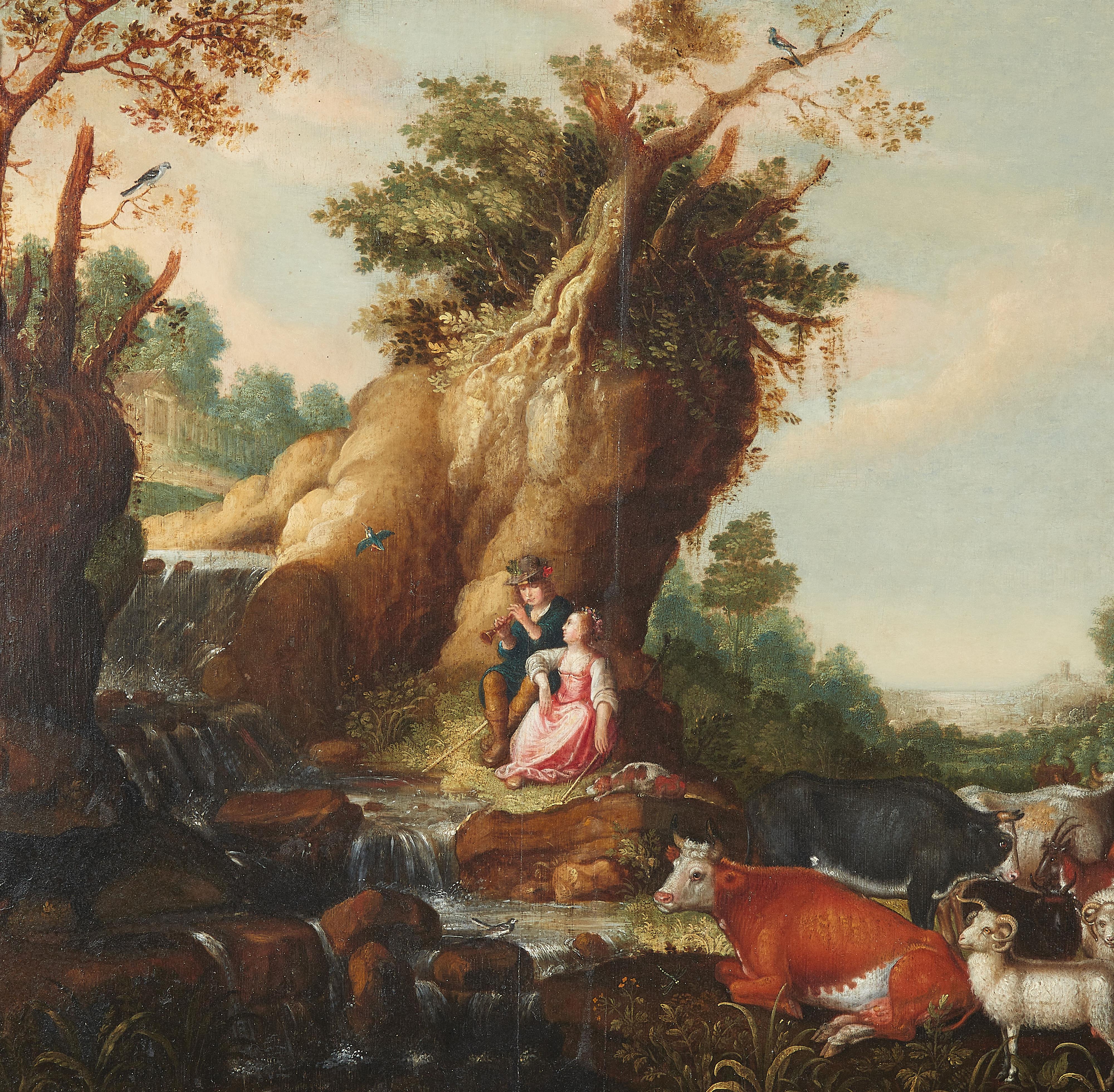 Roelant Savery, follower of - Shepherd Couple resting by a Torrent with their Cattle - image-1