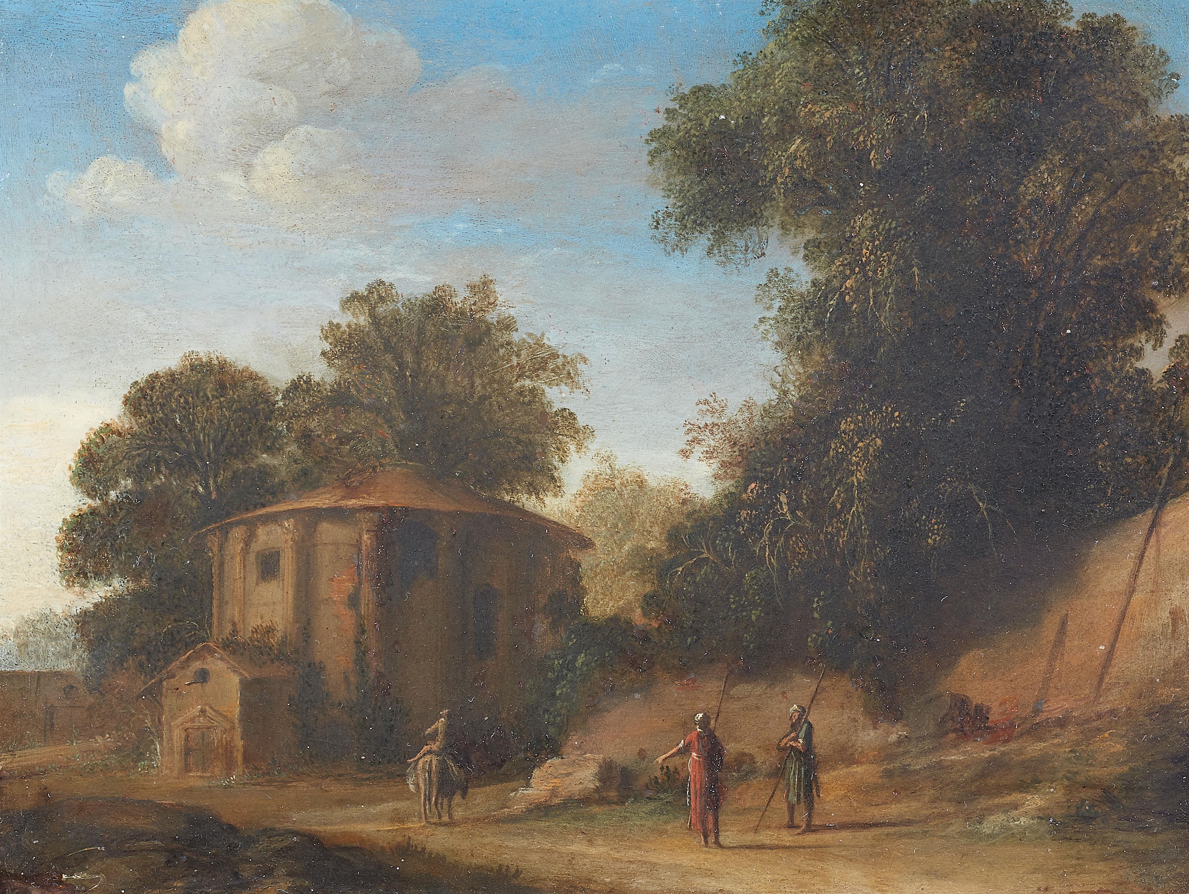 Niederländischer, in Italien tätiger Künstler - Südliche Landschaft mit einem kleinen römischen Rundtempel - image-1