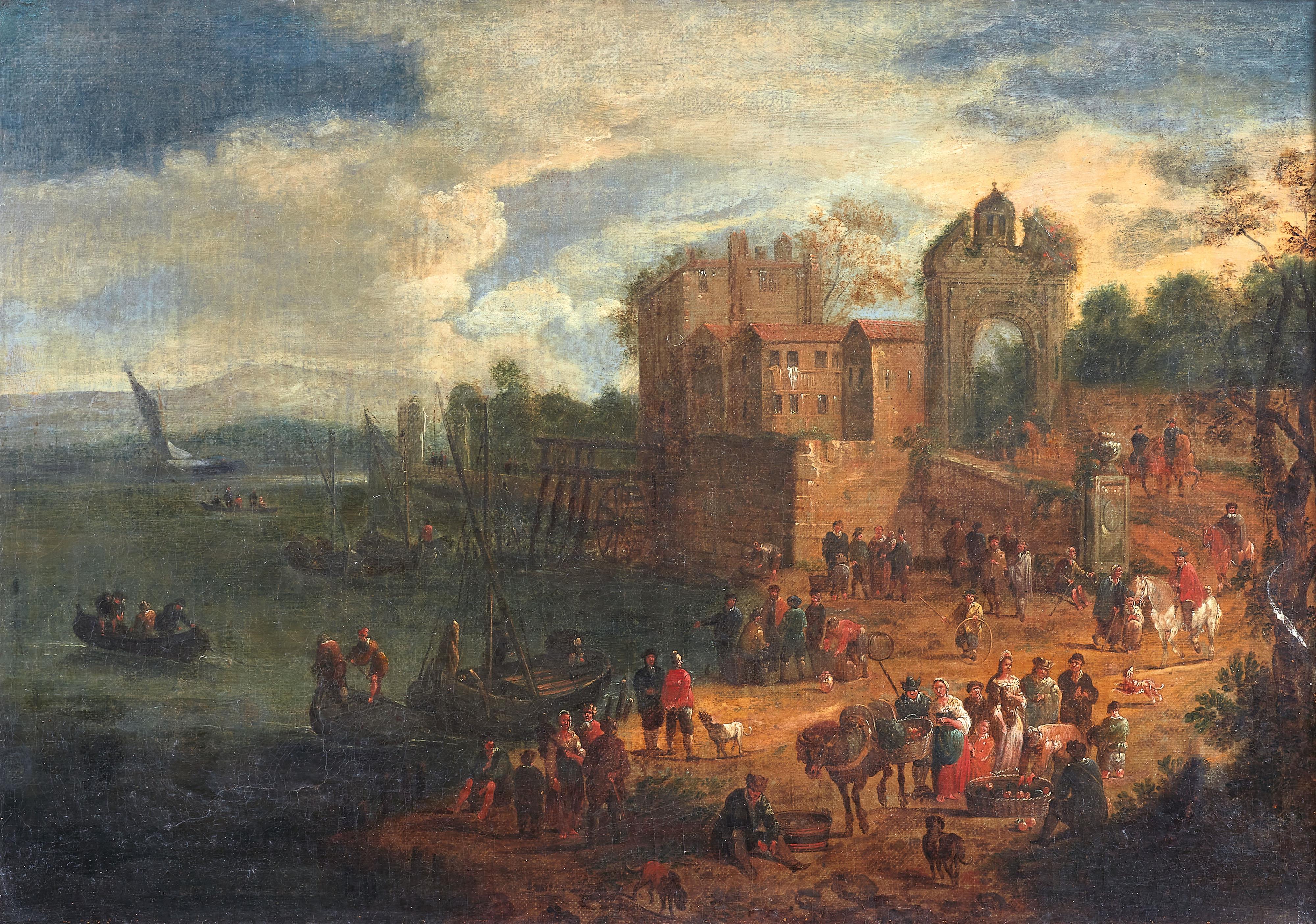Adriaen Frans Boudewijns - Southern Harbour Scene with Figures - image-1