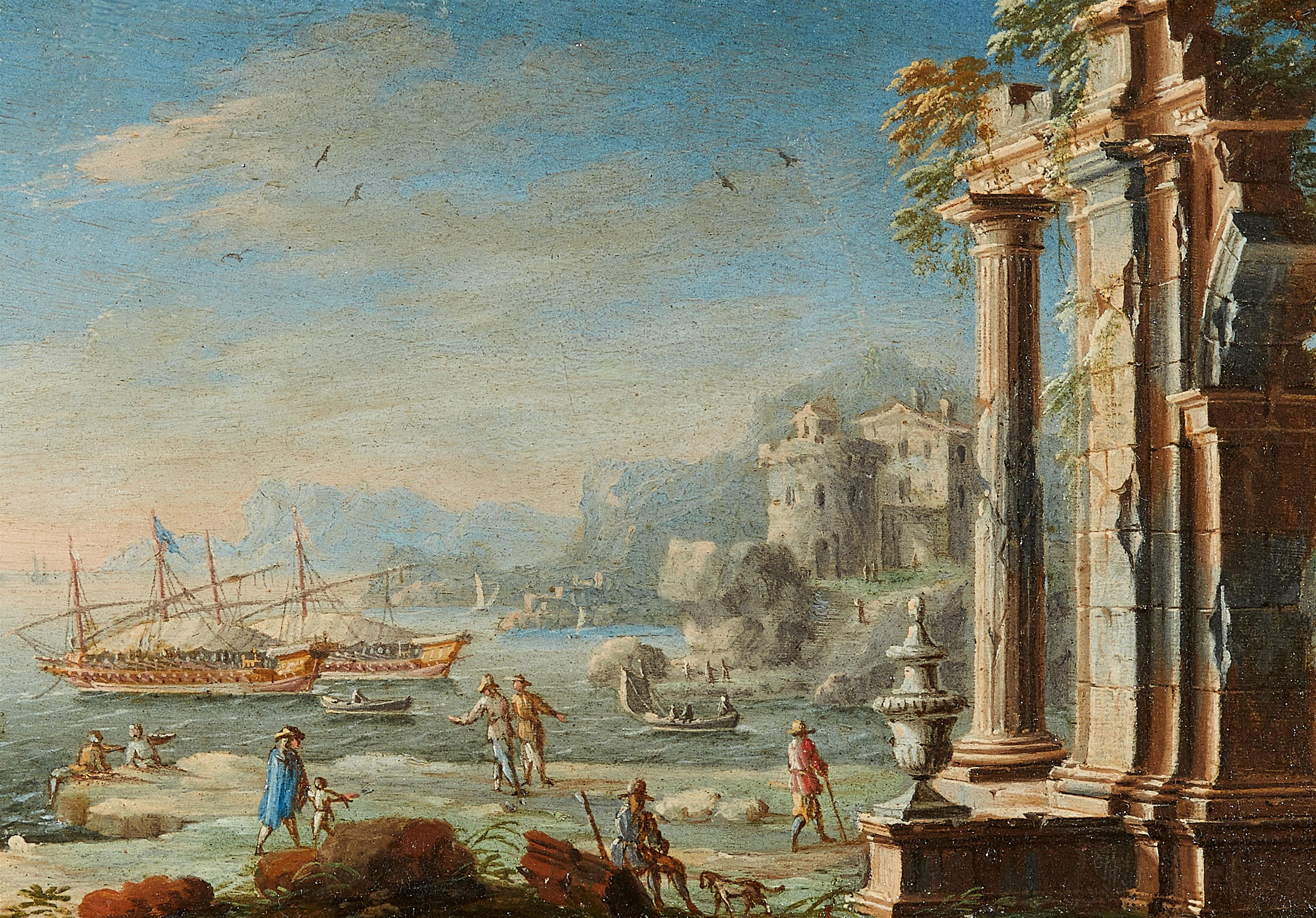 Gennaro Greco - Pair of Architectural Capricci with Ruins by a Harbour - image-2