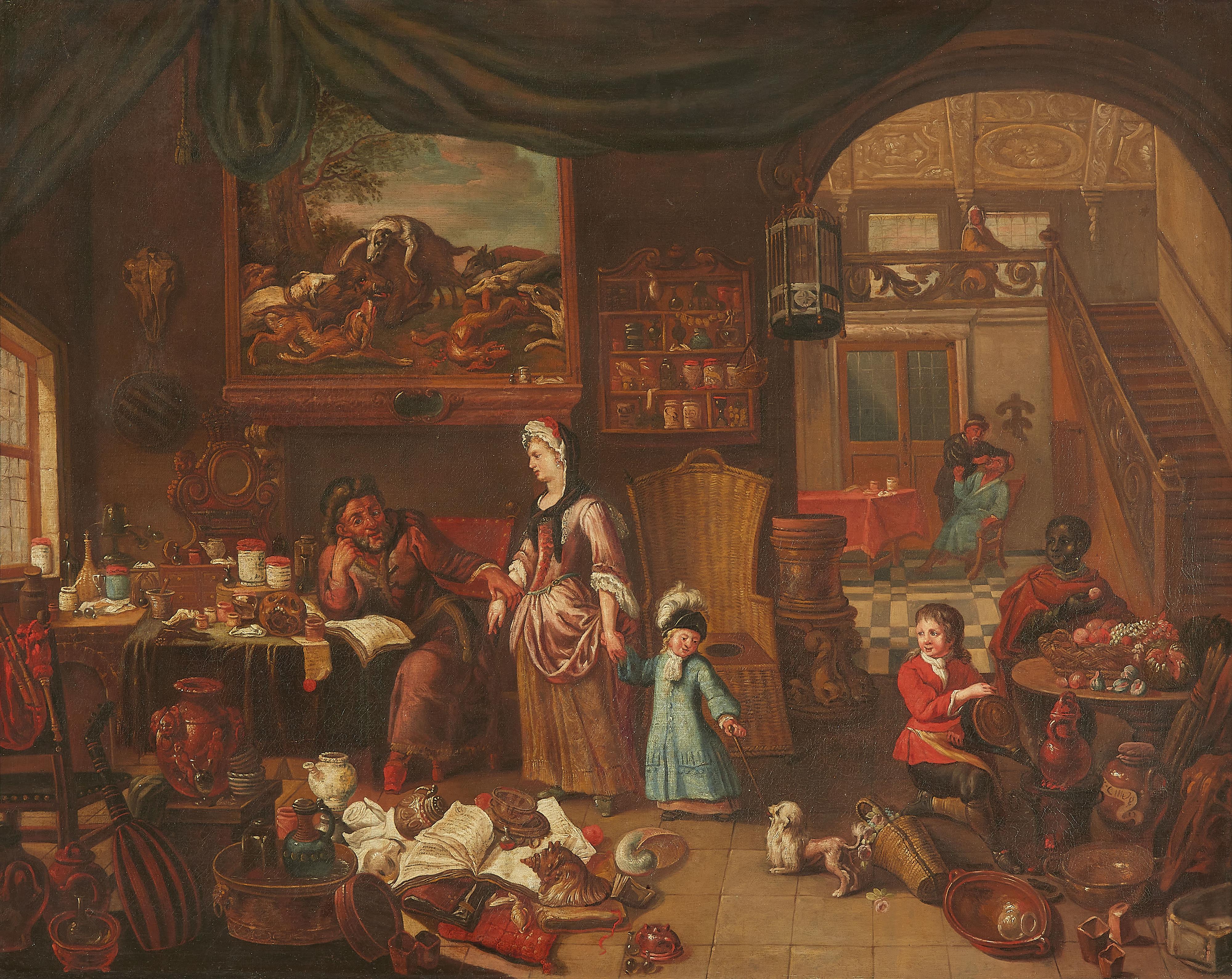 Gerard Thomas, zugeschrieben - Interieur mit einem Mann, der den Puls einer Frau misst, einem Zahnarzt im Hintergrund - image-1