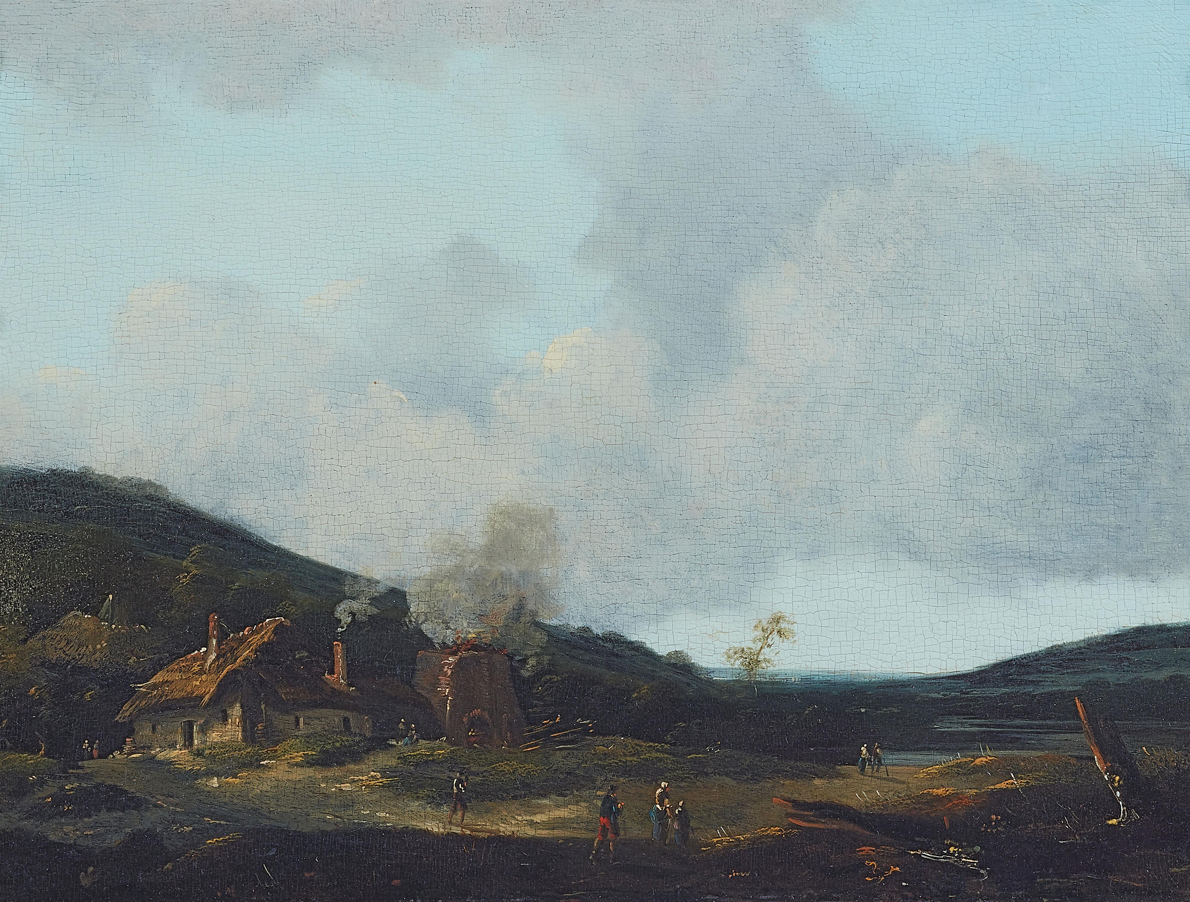 Norbert Joseph Carl Grund, zugeschrieben - Kleine Landschaft mit Gehöft und Staffage - image-1