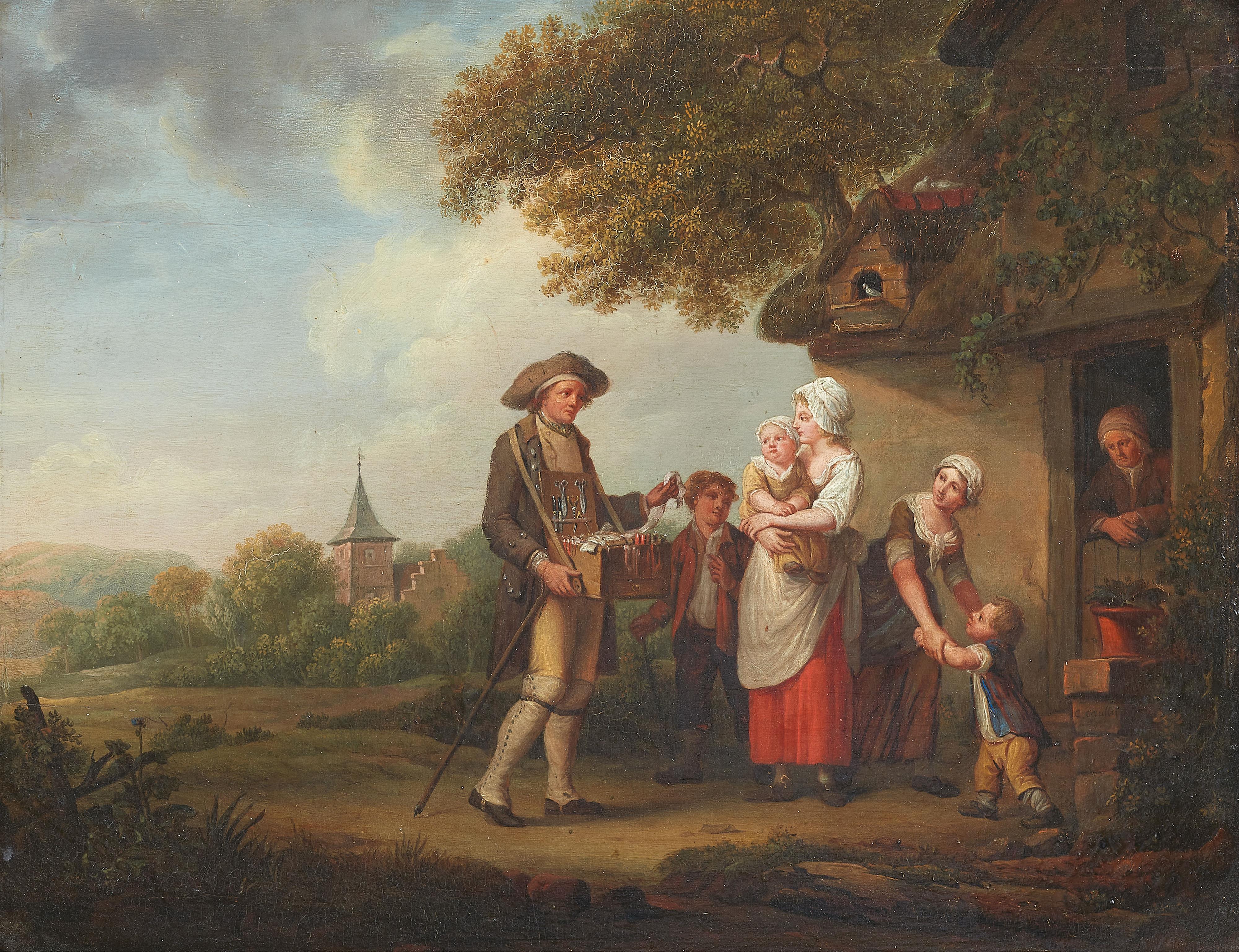 Charles Alexandre Joseph Caullet - Scissors and Knife Seller in front of a Cottage - image-1