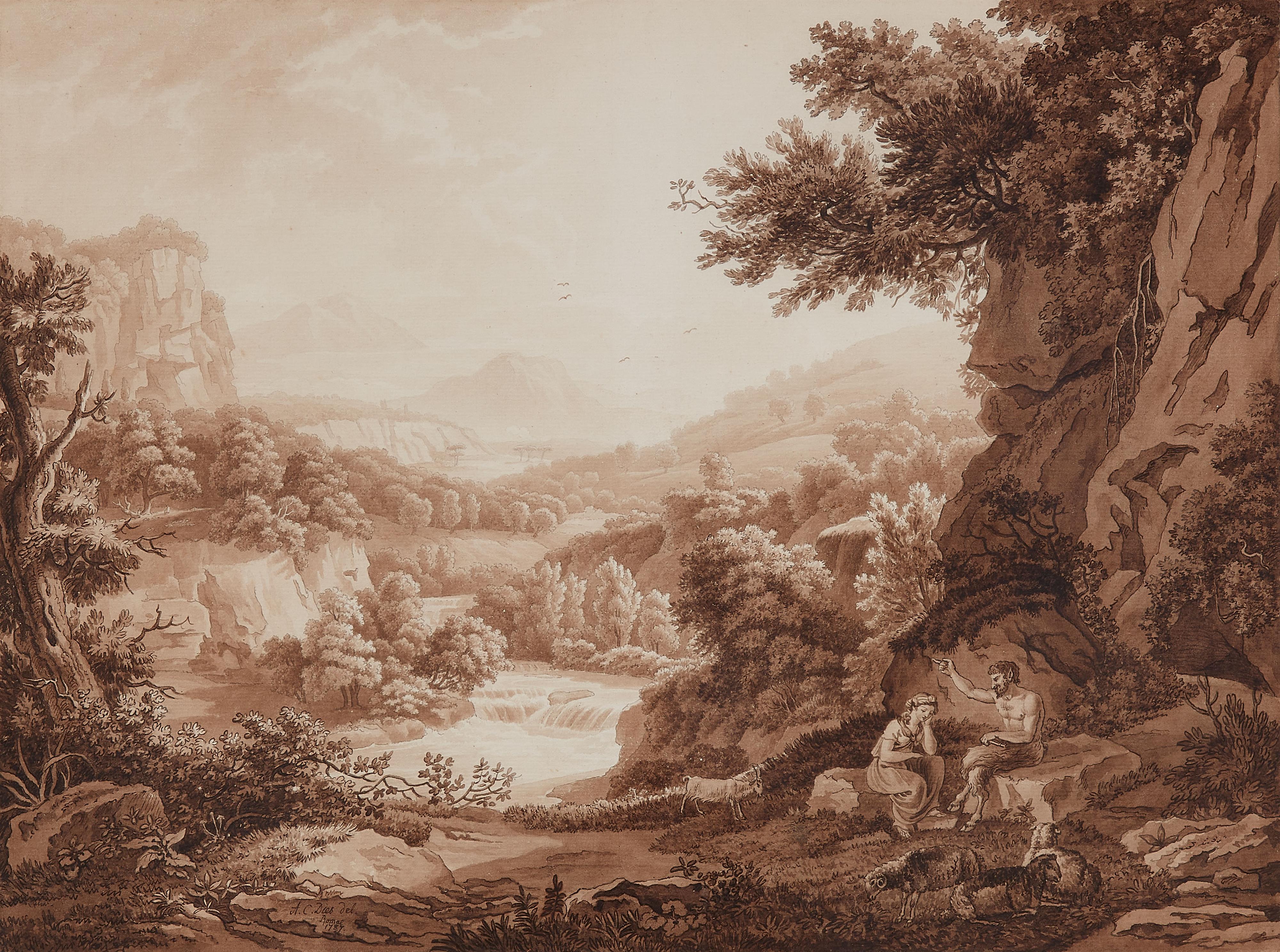 Albert Christoph Dies - Southern Landscape with Satyr and a Shepherdess - image-1