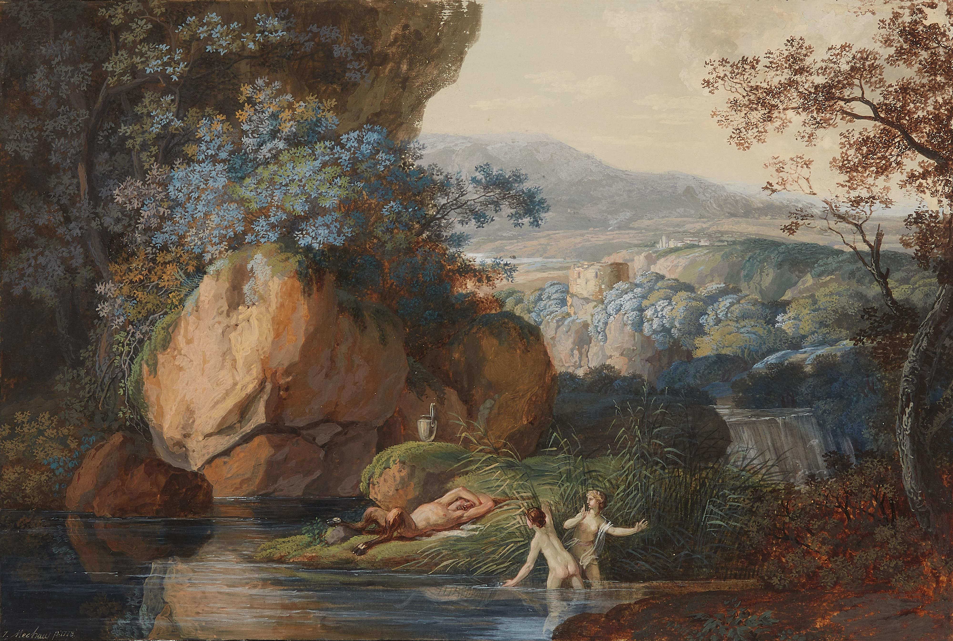 Jacob Wilhelm Mechau - Southern Landscape with Sleeping Faun and Two Bathers - image-1