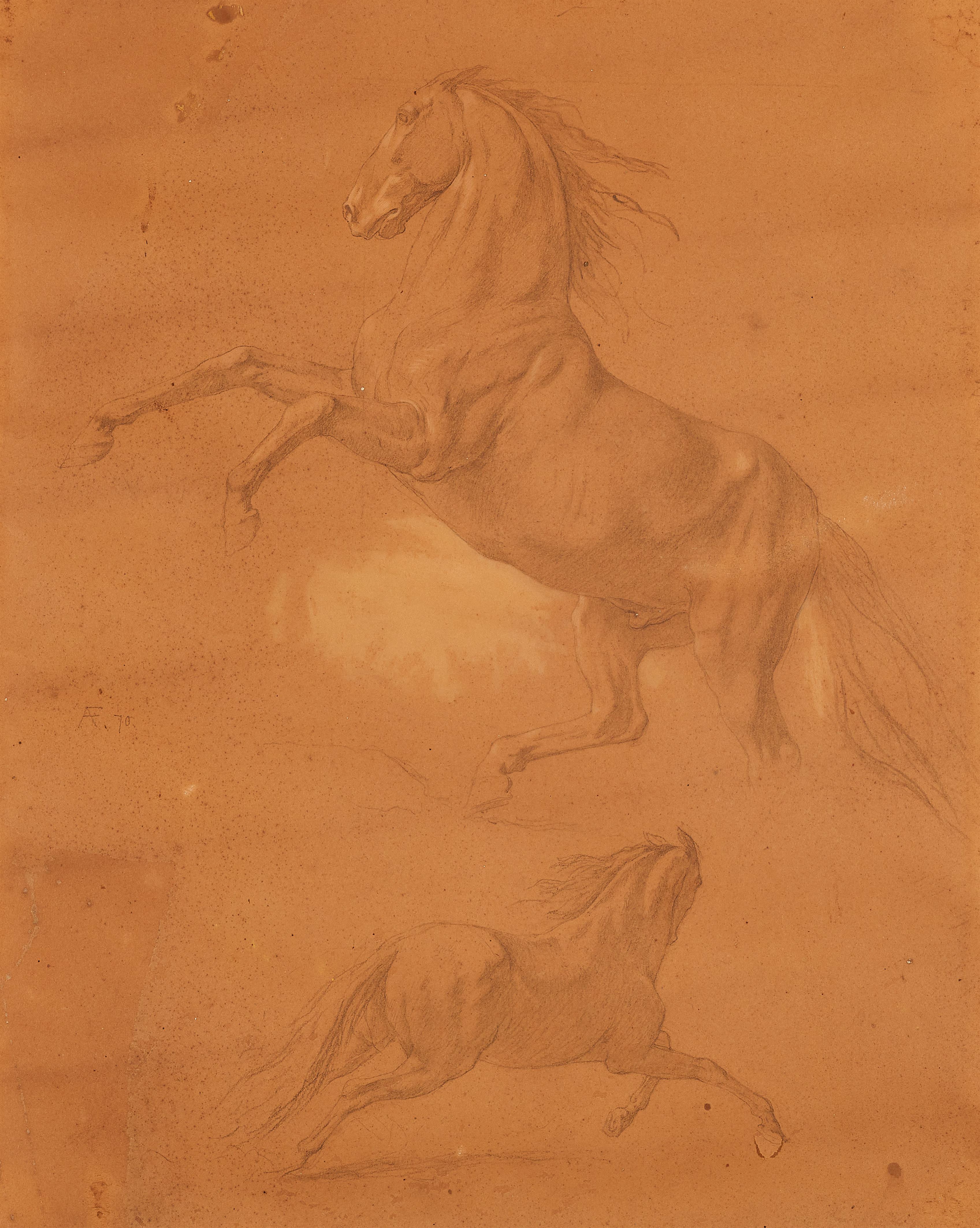 Anselm Feuerbach - Skizze mit zwei Pferdestudien - image-1