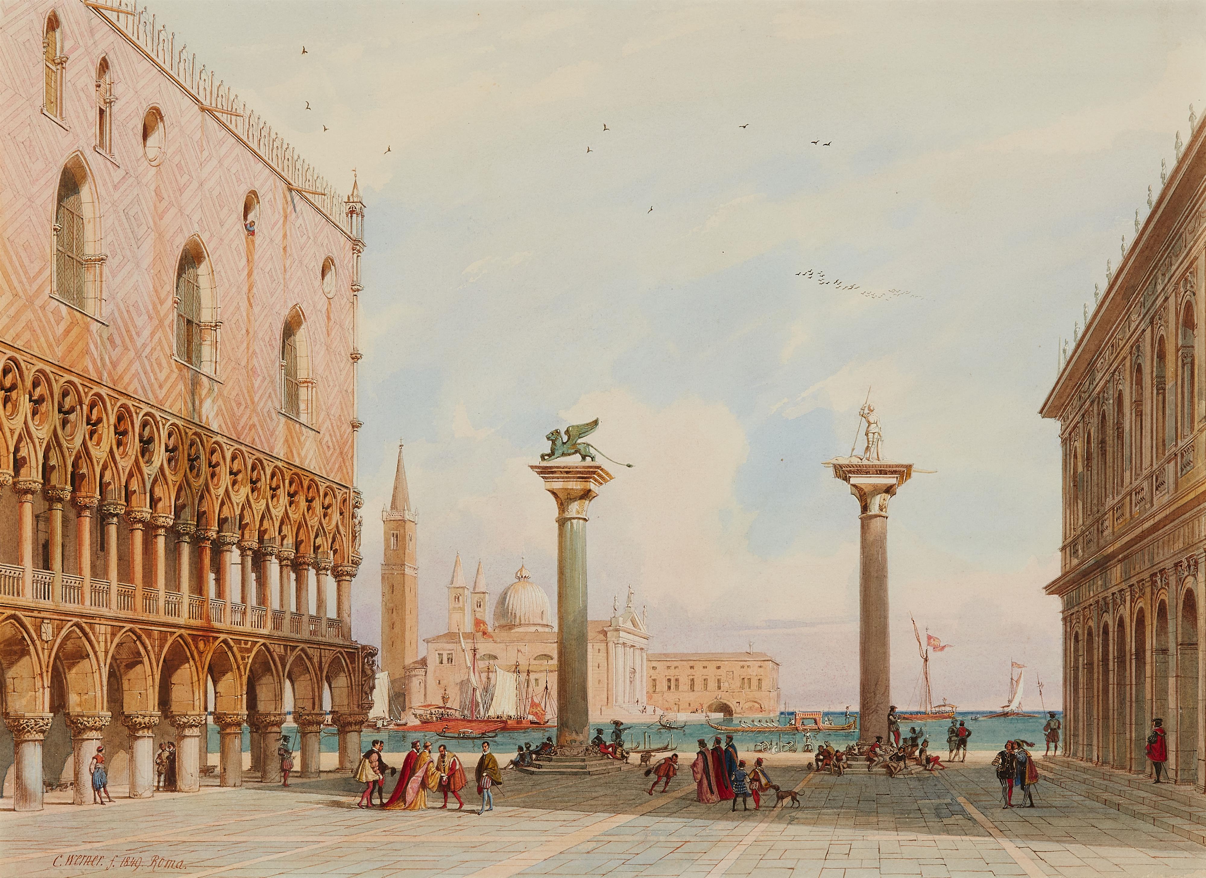 Carl Friedrich Heinrich Werner - View of the Piazzetta in Venice with the Doge's Palace and Il Redentore - image-1