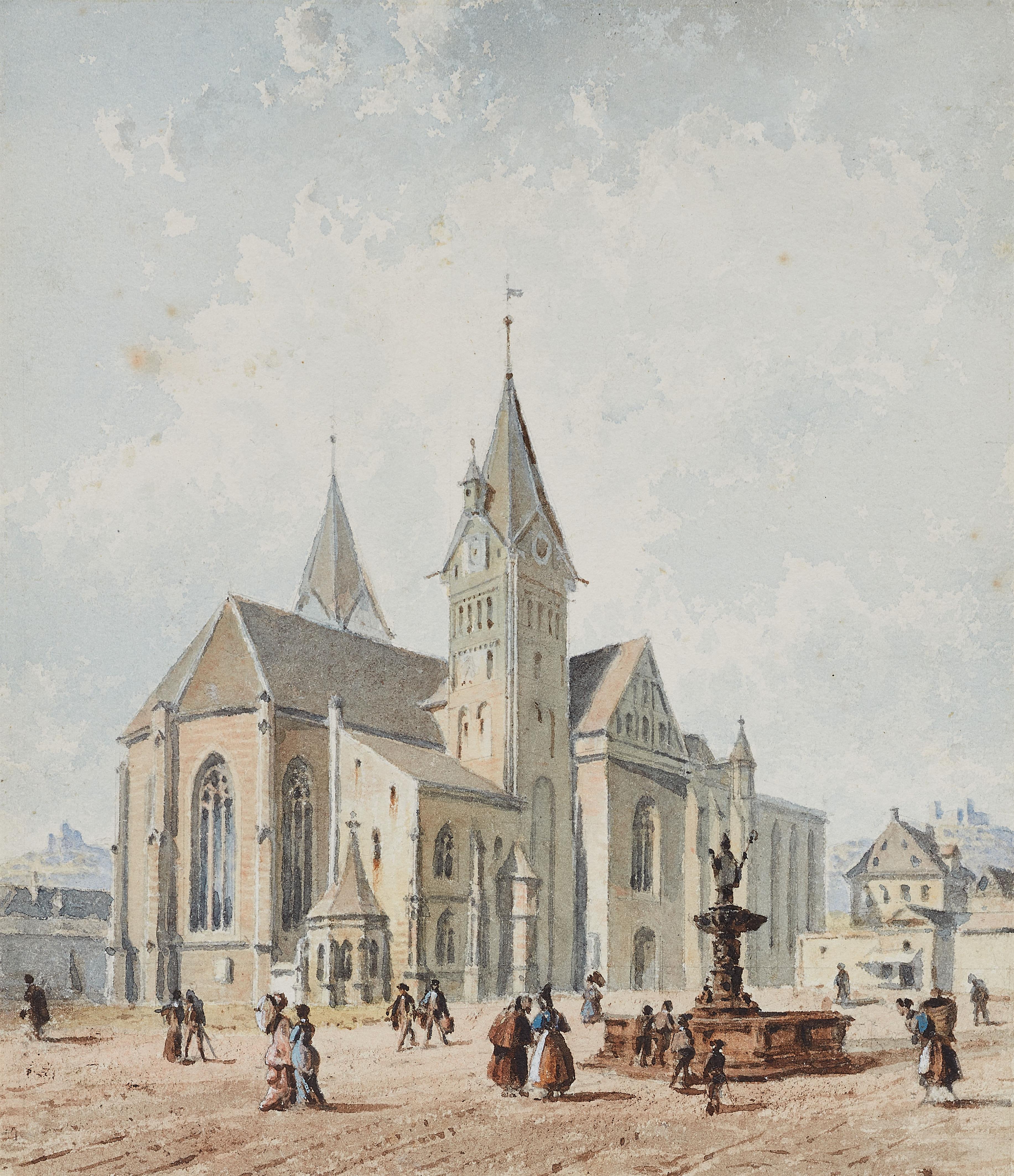 Joseph Andreas Weiss - Eichstätt Cathedral Square with Fountain and Numerous Figures - image-1