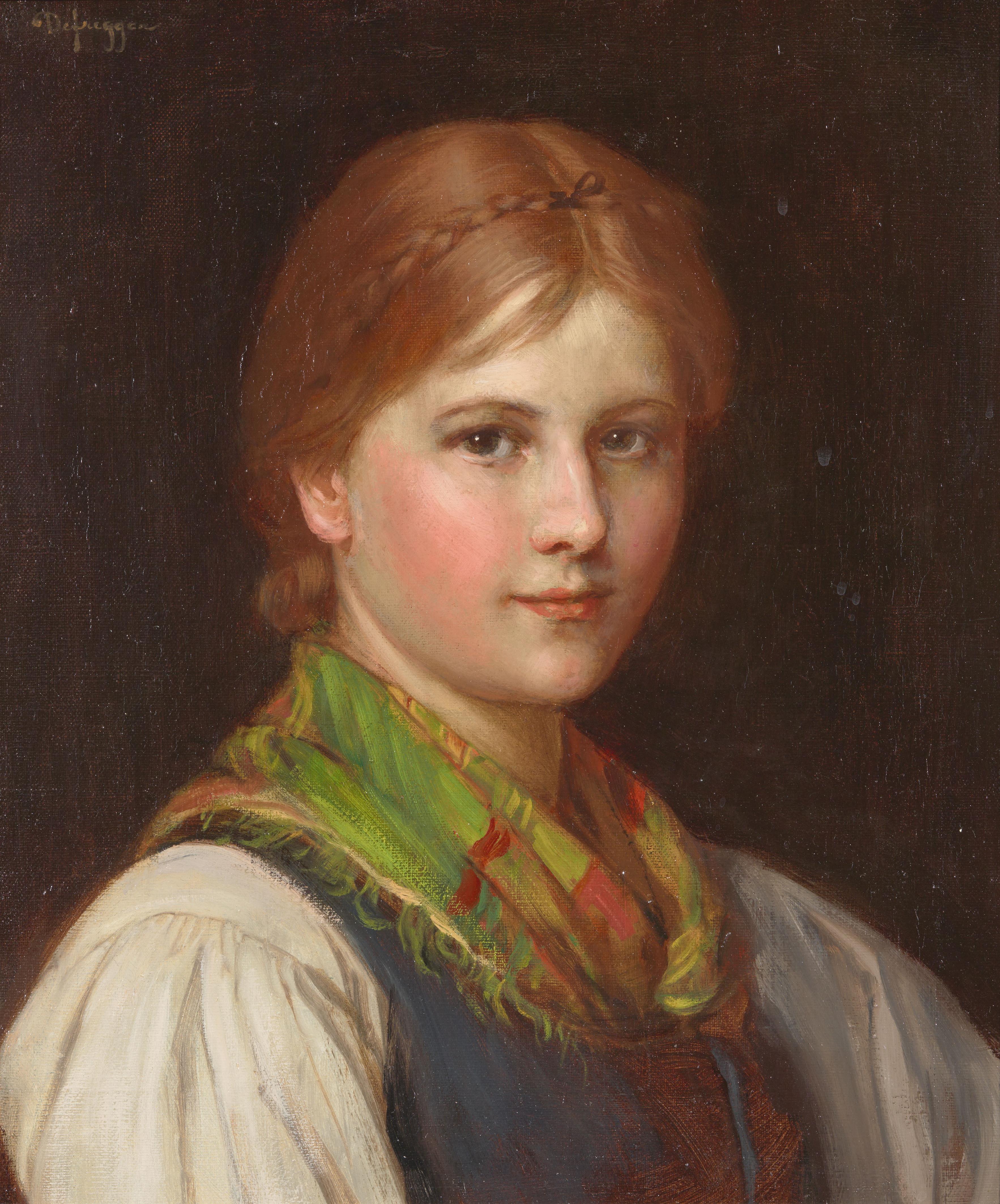 Franz von Defregger - Young Woman with colorful scarf - image-1