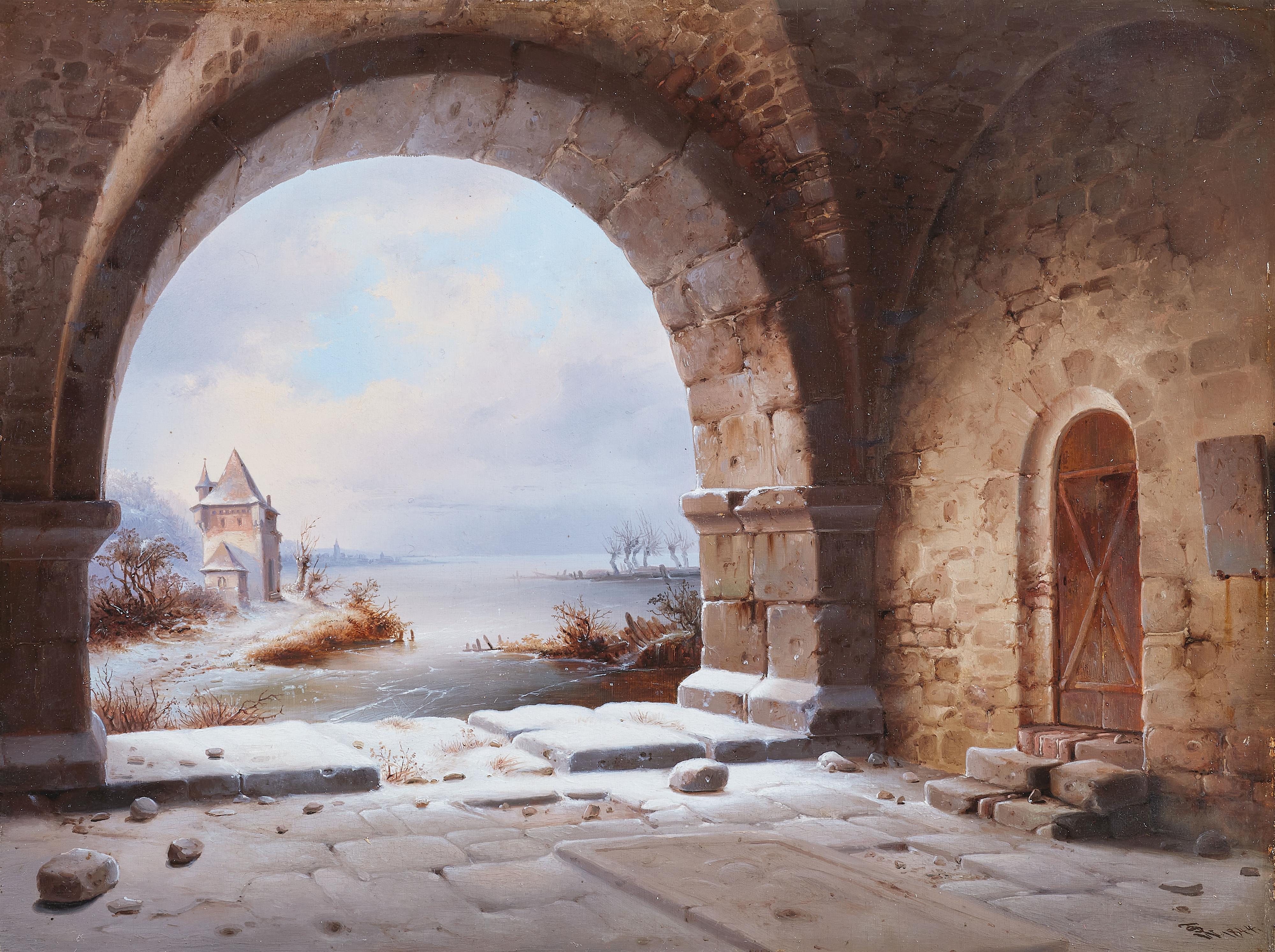 Wilhelm Steuerwaldt - View of a Winter Landscape from a Monastery - image-1