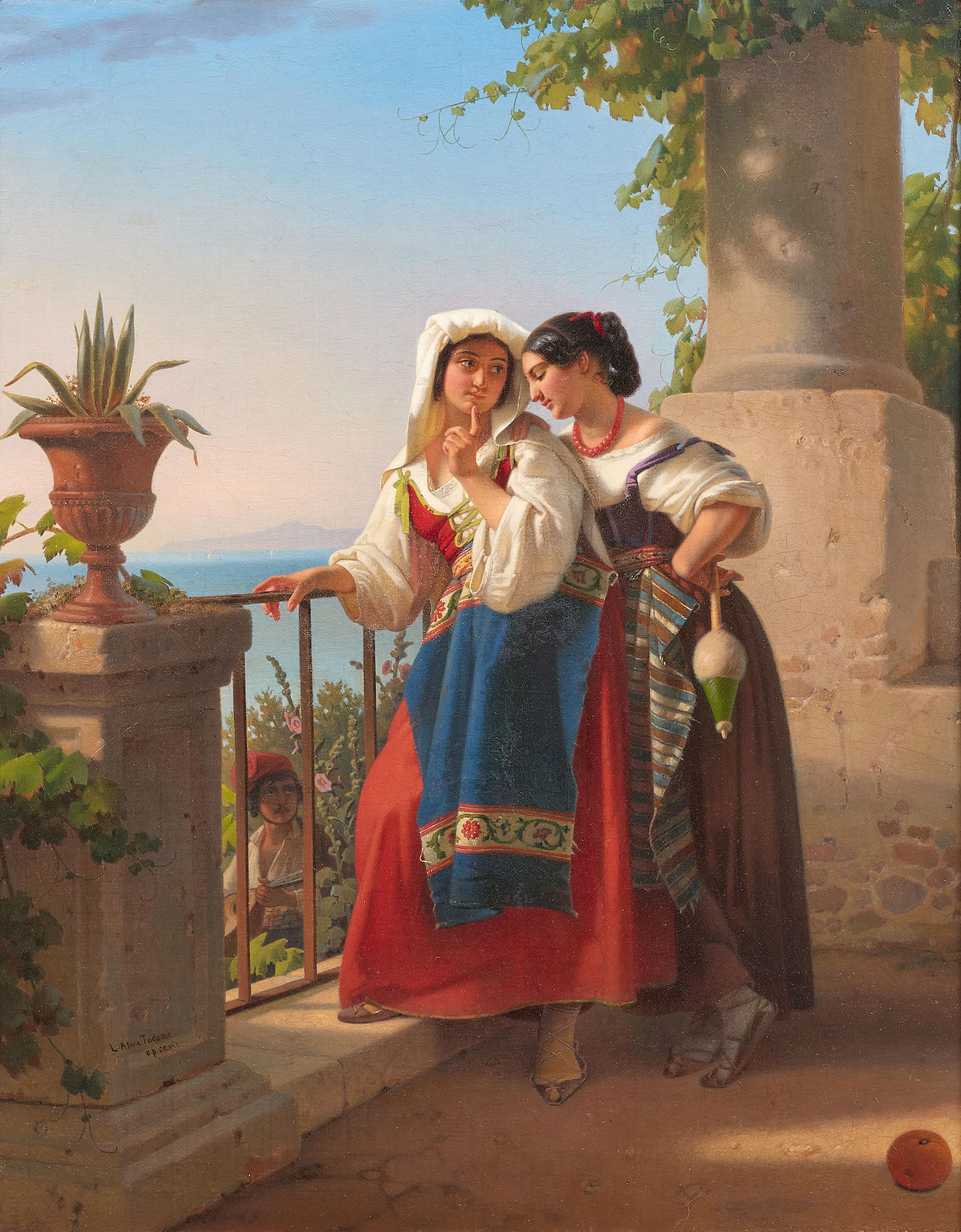 Louis Léopold Robert, follower of - Two young Italian Women being Serenaded by a young Man with a Mandolin - image-1