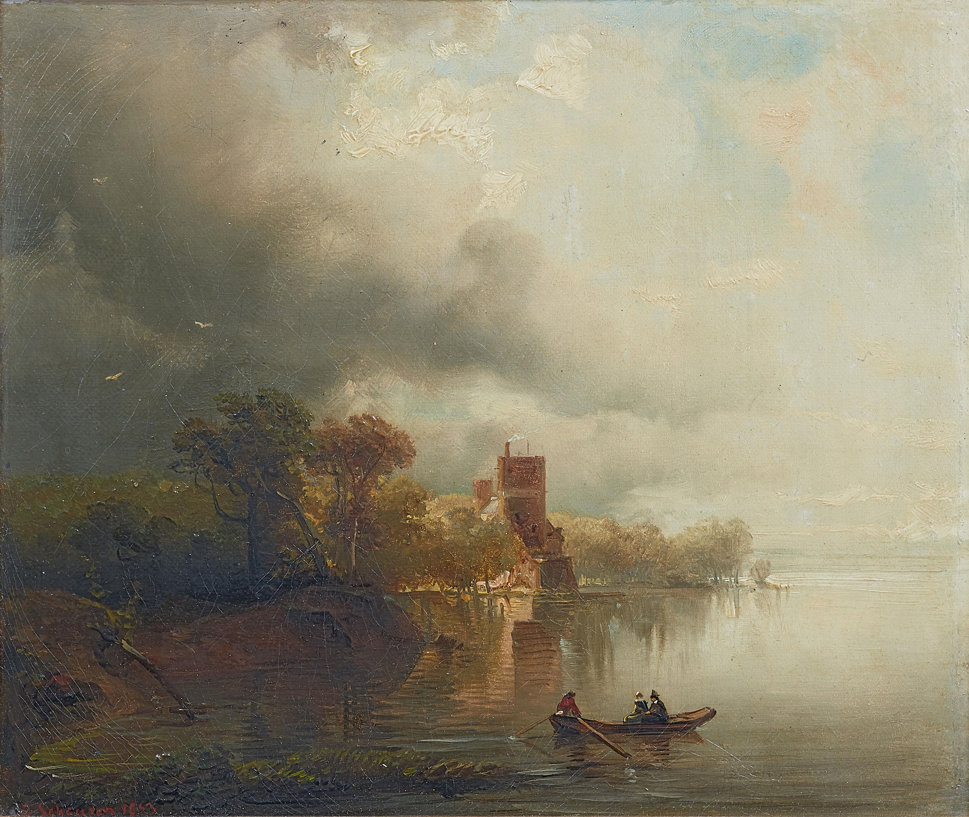 Caspar Scheuren - River Landscape with a Rowing Boat - image-1