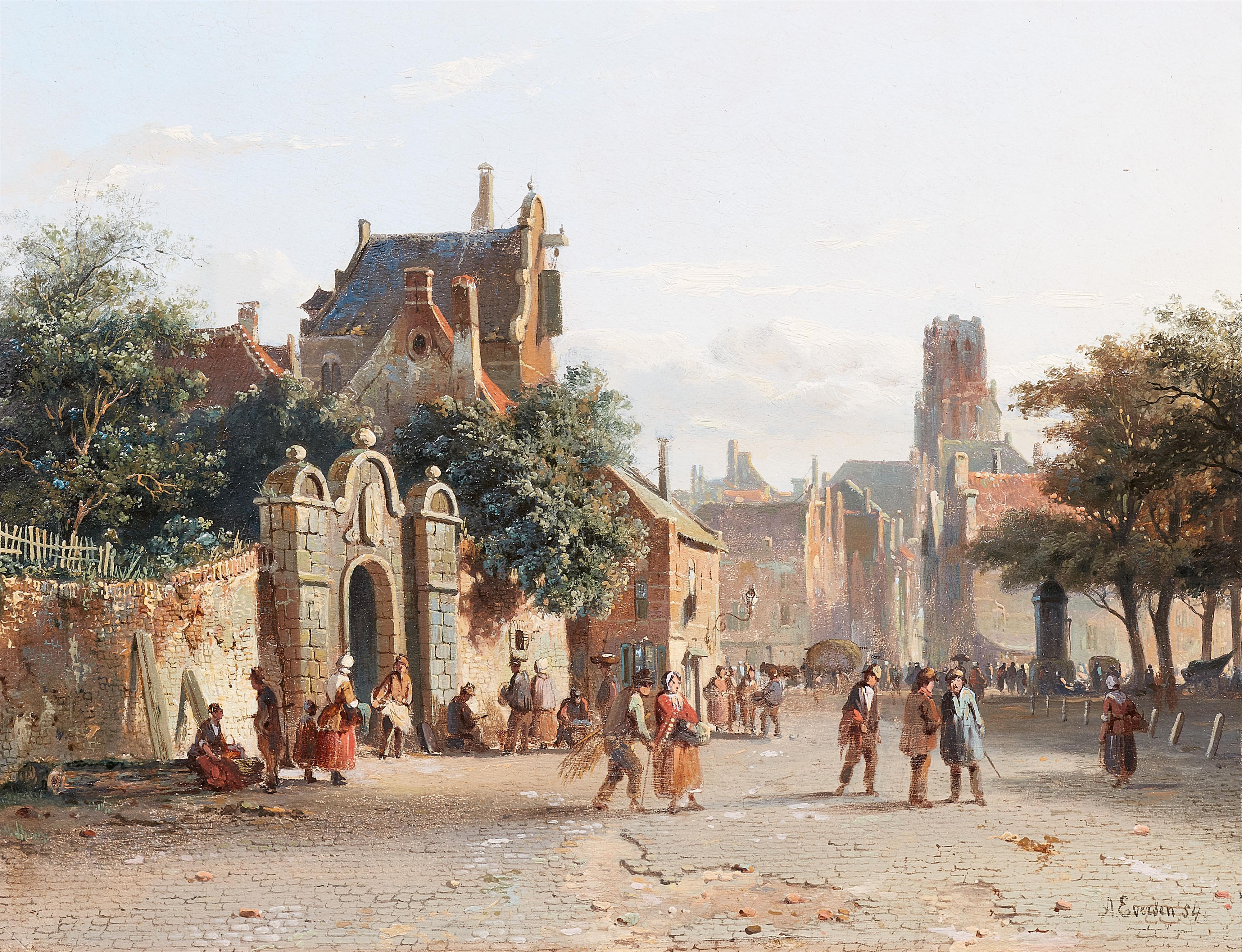 Adrianus Eversen - Busy Street in a Dutch Town - image-1