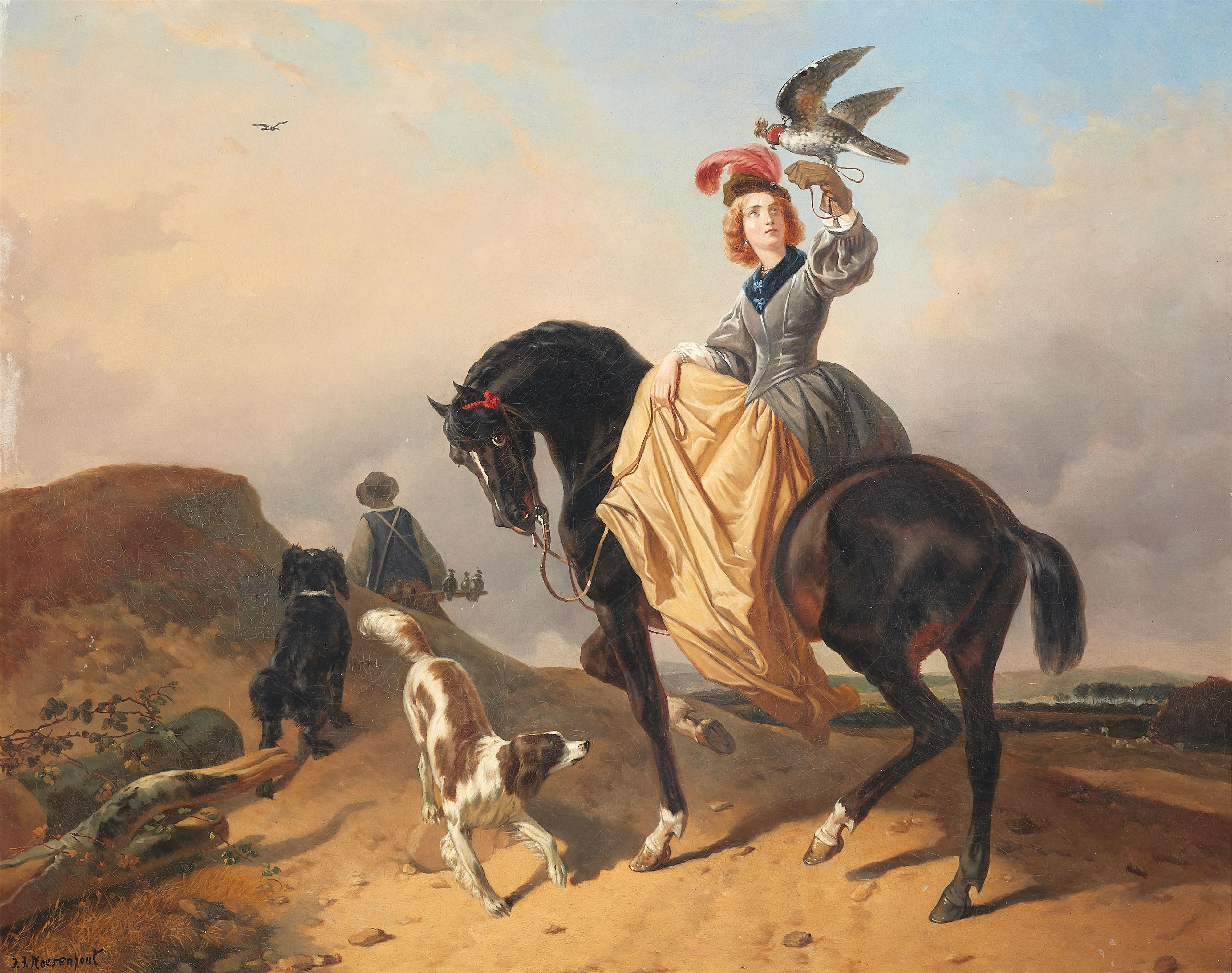 Josephus Jodocus Moerenhout - Falknerin auf einem schwarzen Pferd - image-1