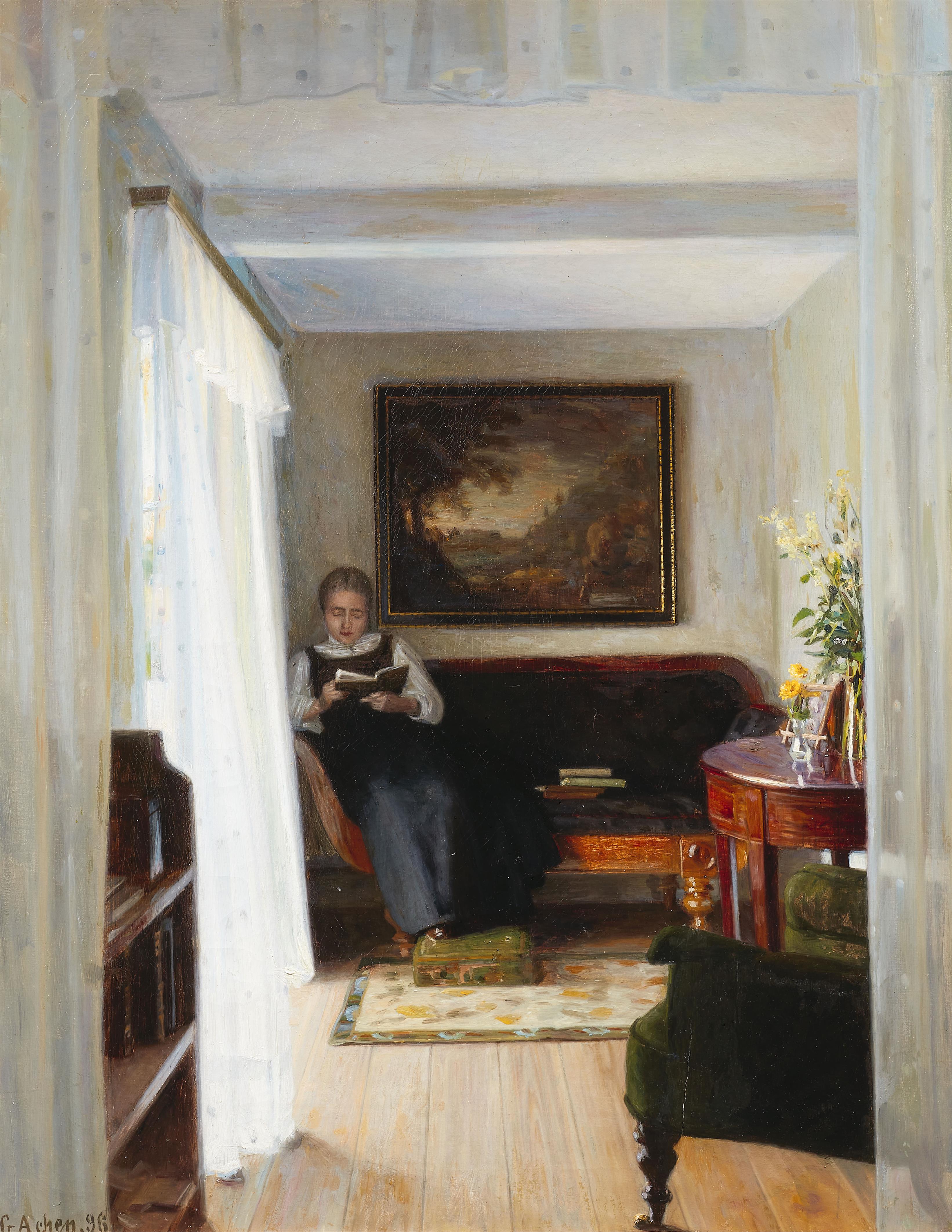 Georg Nicolai Achen - Interior Scene with a Lady Reading - image-1