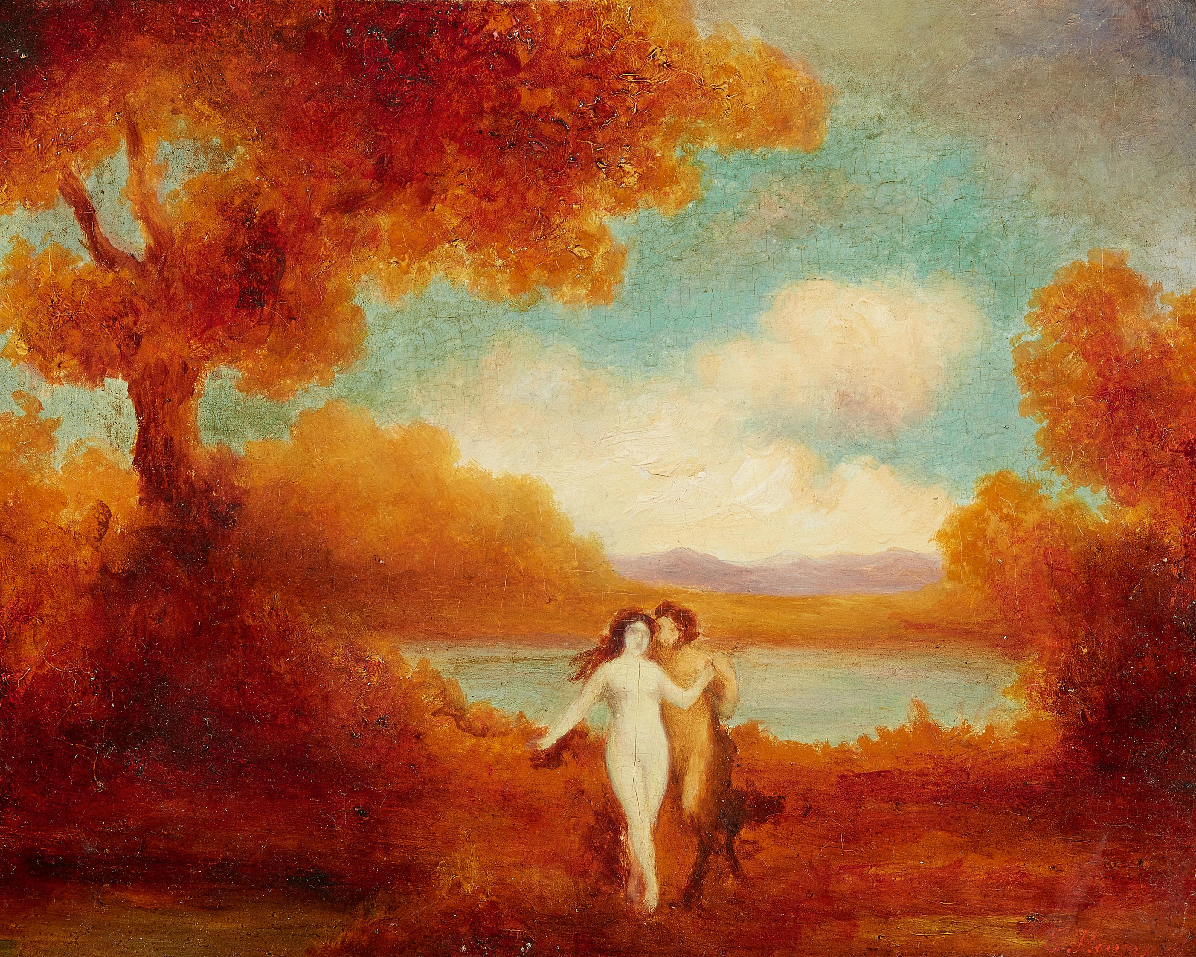 Émile Eugène Nourrigat - Pair of Paintings with a Faun and a Nymph - image-1