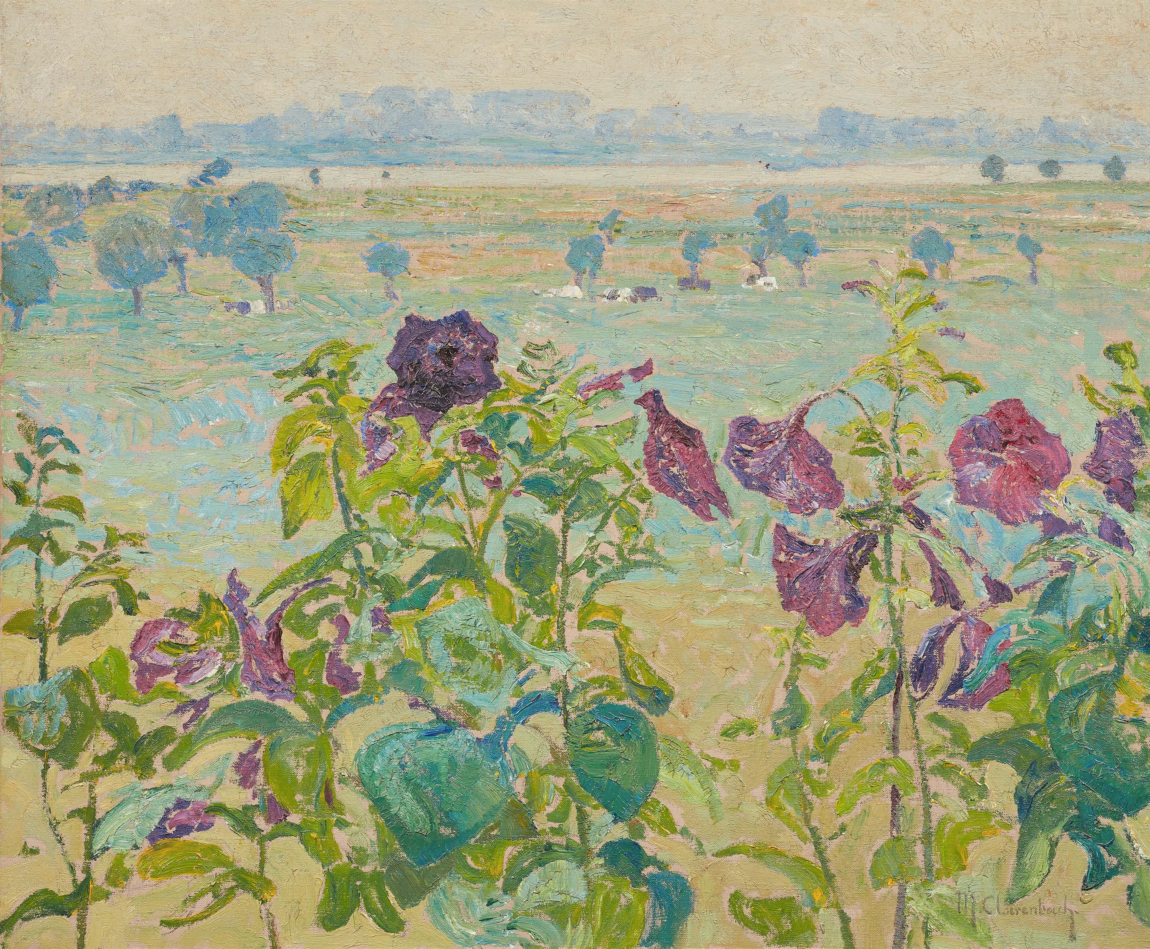 Max Clarenbach - Flowers (Hollyhocks), View of the Rhine near Wittlaer - image-1