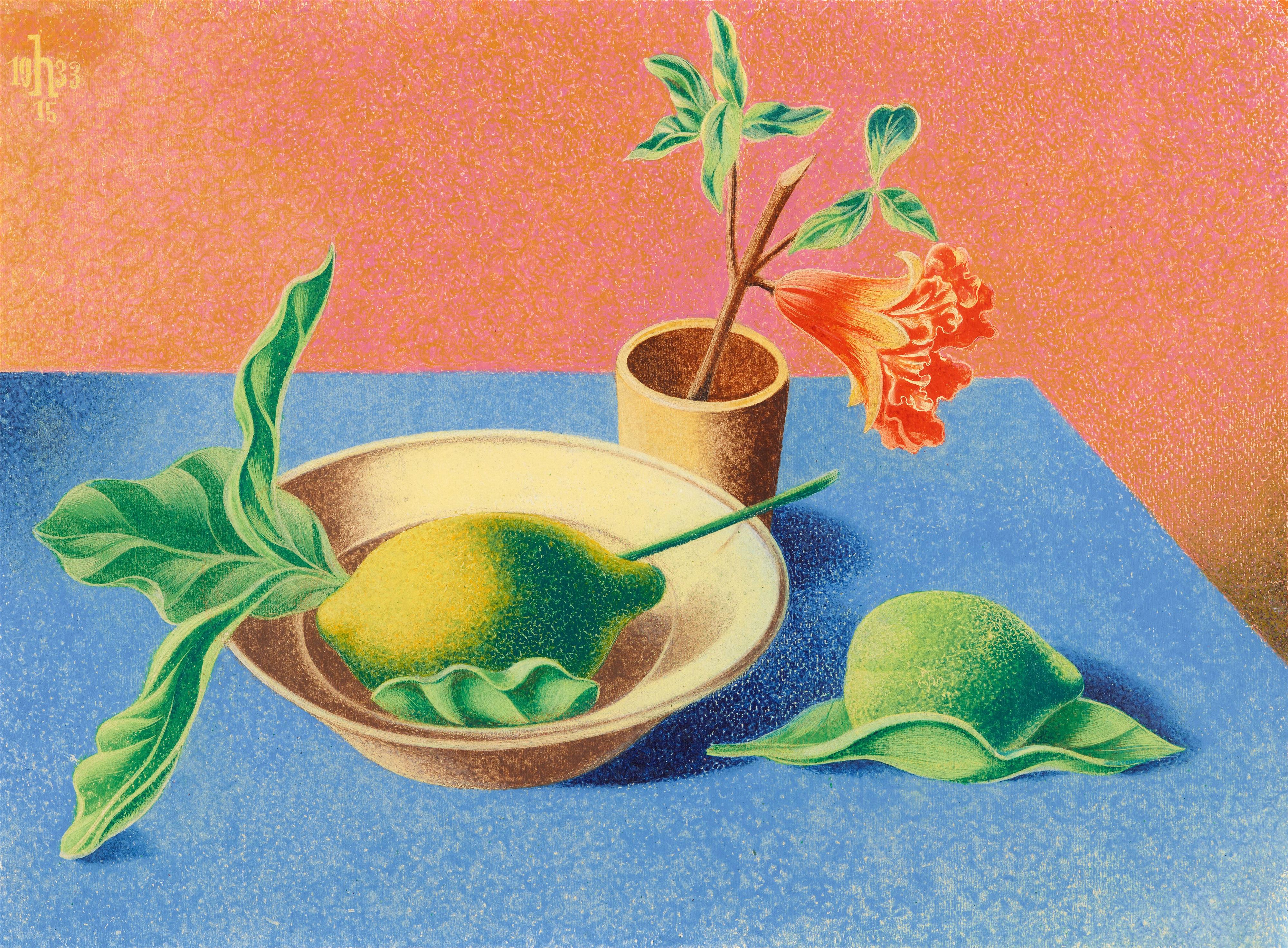 Heinrich Hoerle - Stillleben mit Granatblüte und Zitronen - image-1