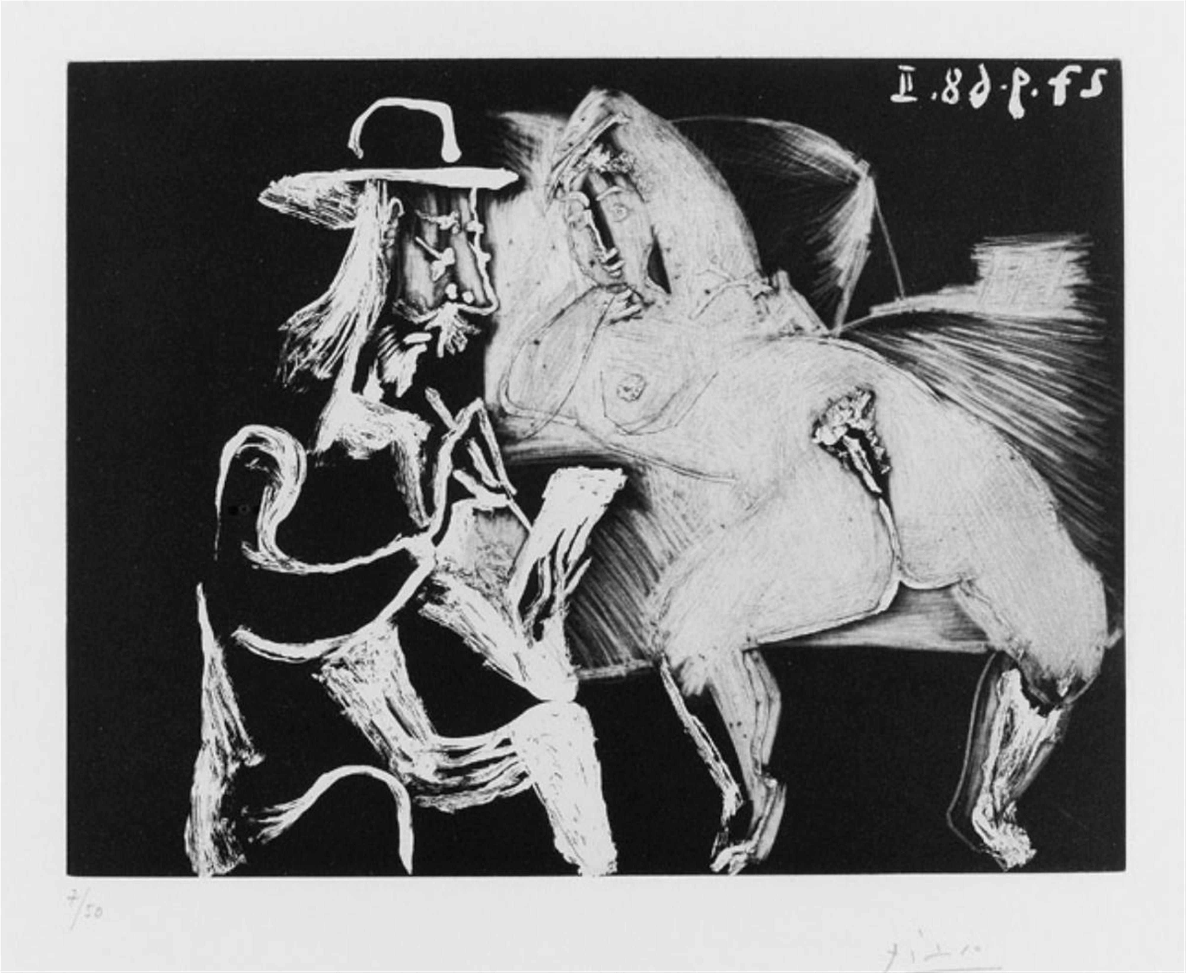 Pablo Picasso - Homme au Chapeau dessinant à côté d'une femme offerte - image-1