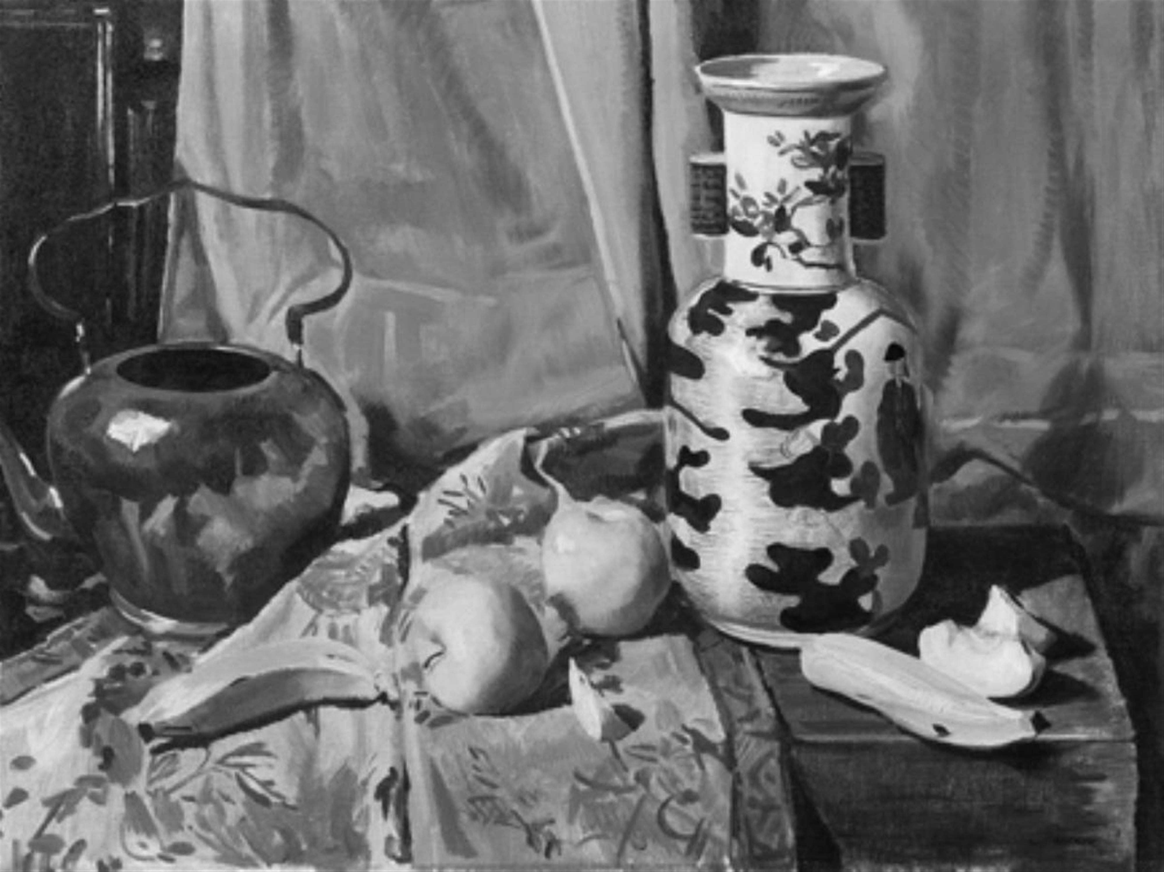 Carl Ederer - Obststilleben mit Porzellanvase und Messingkanne - image-1