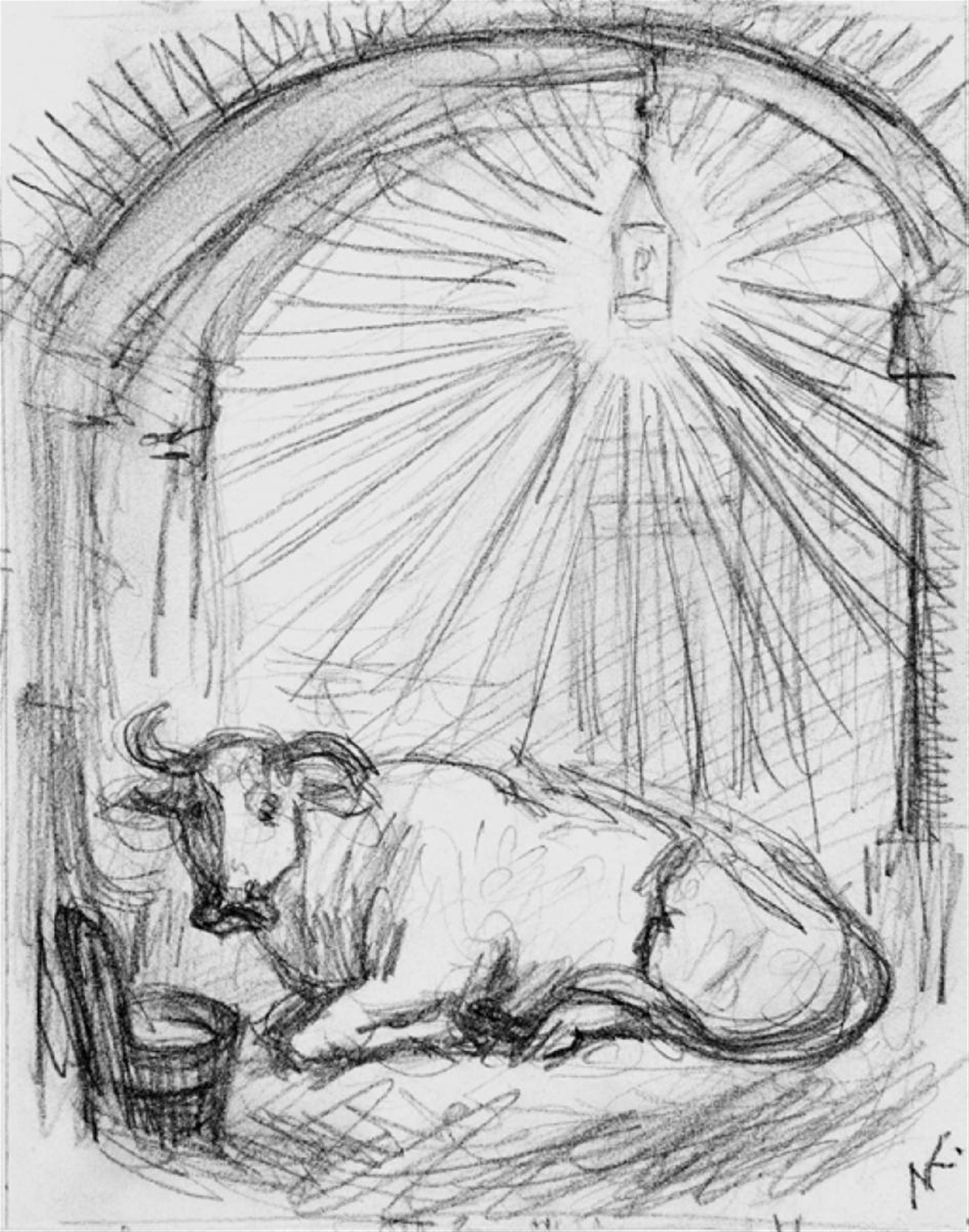 Alfred Kubin - Liegende Kuh unter Stallaterne - image-1