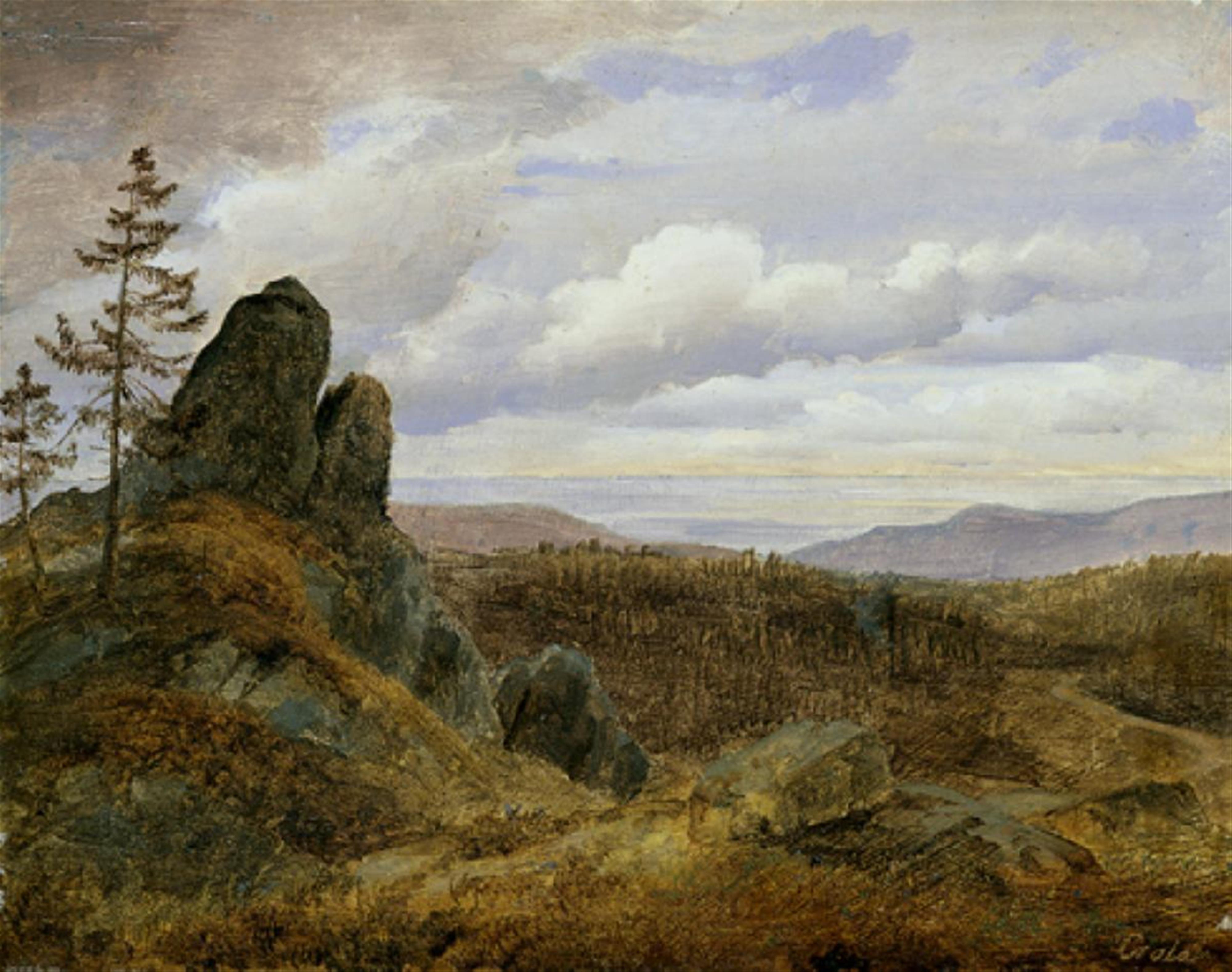 Georg Heinrich Crola - HARZLANDSCHAFT- Weiter Blick über das Bergland in die Ebene. - image-1