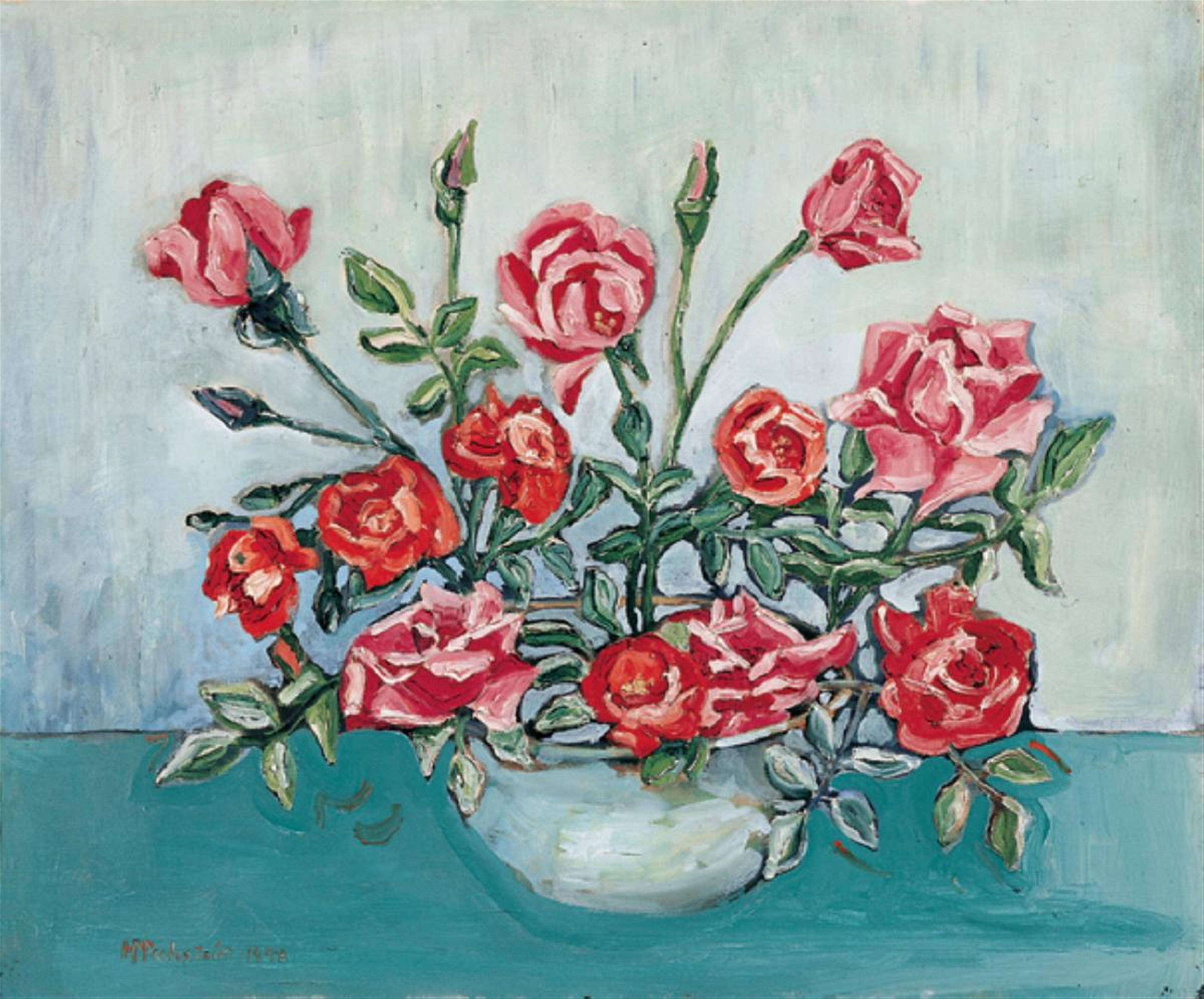Hermann Max Pechstein - Blumenstilleben (Rote Rosen in einer Schale) - image-1