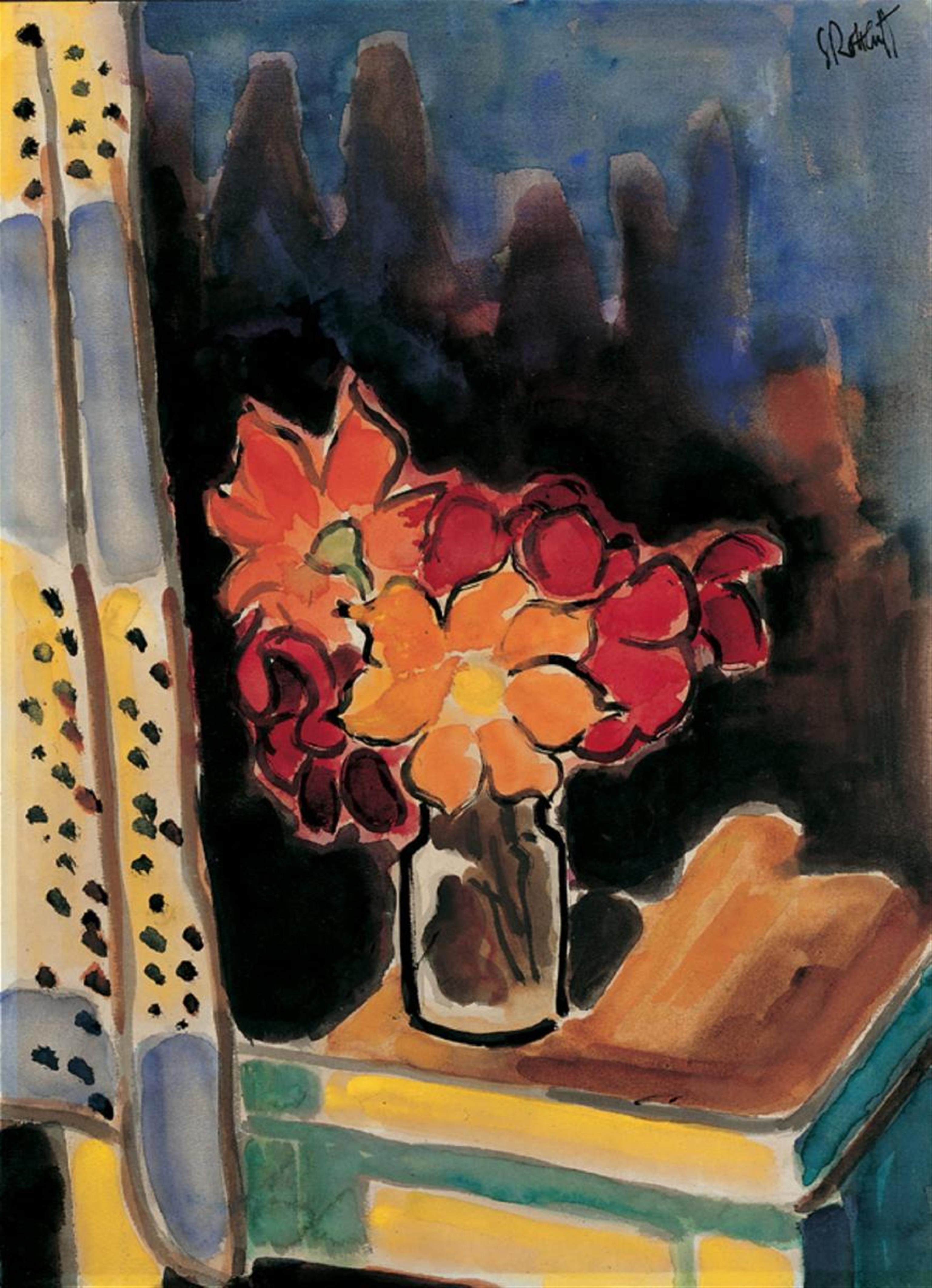 Karl Schmidt-Rottluff - Blumenstilleben (Rote Blüten in einem Glas am Fenster) - image-1