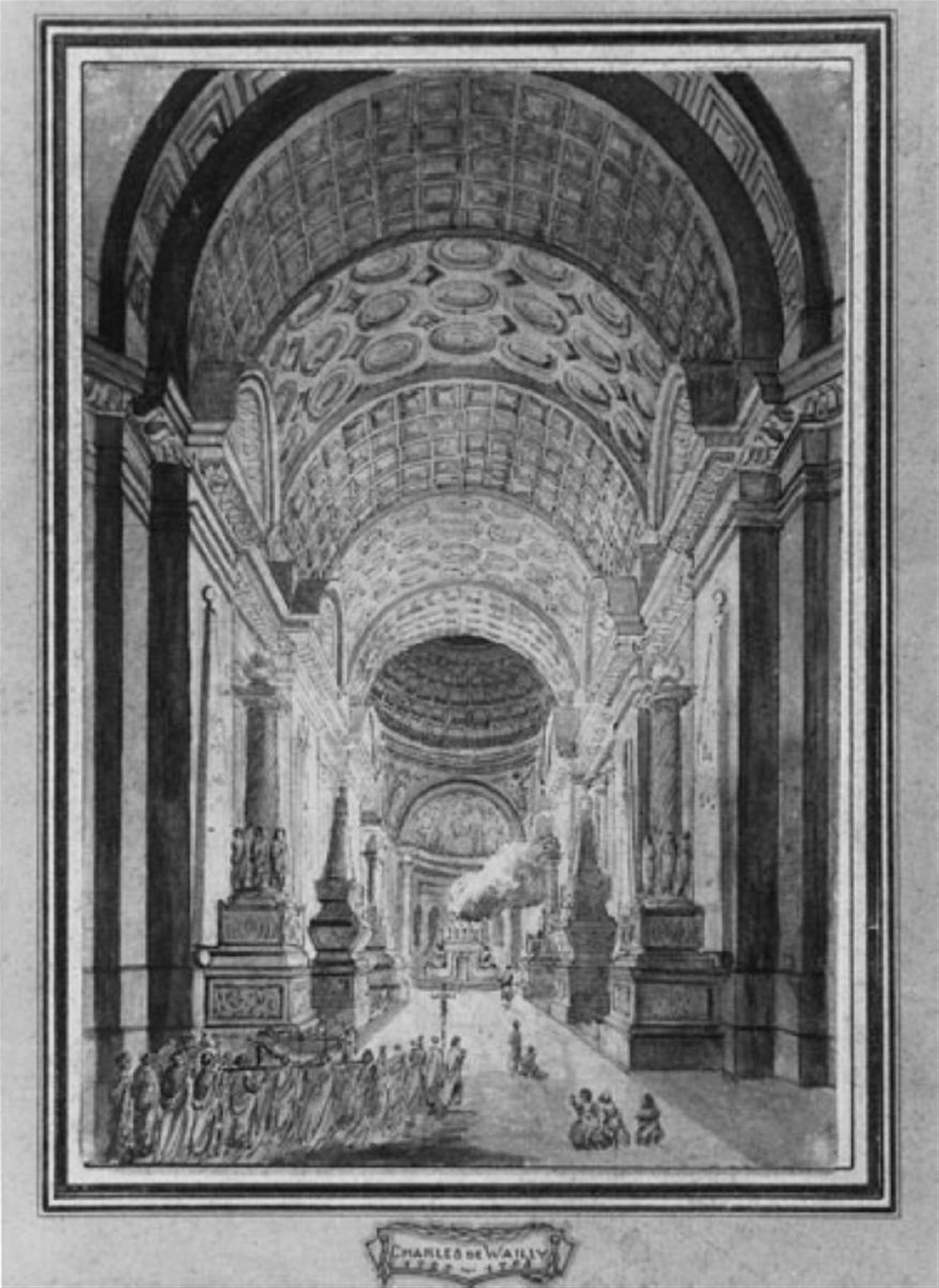 Charles de Wailly - PHANTASTISCHES KIRCHENINTERIEUR mit einer Prozession. - image-1