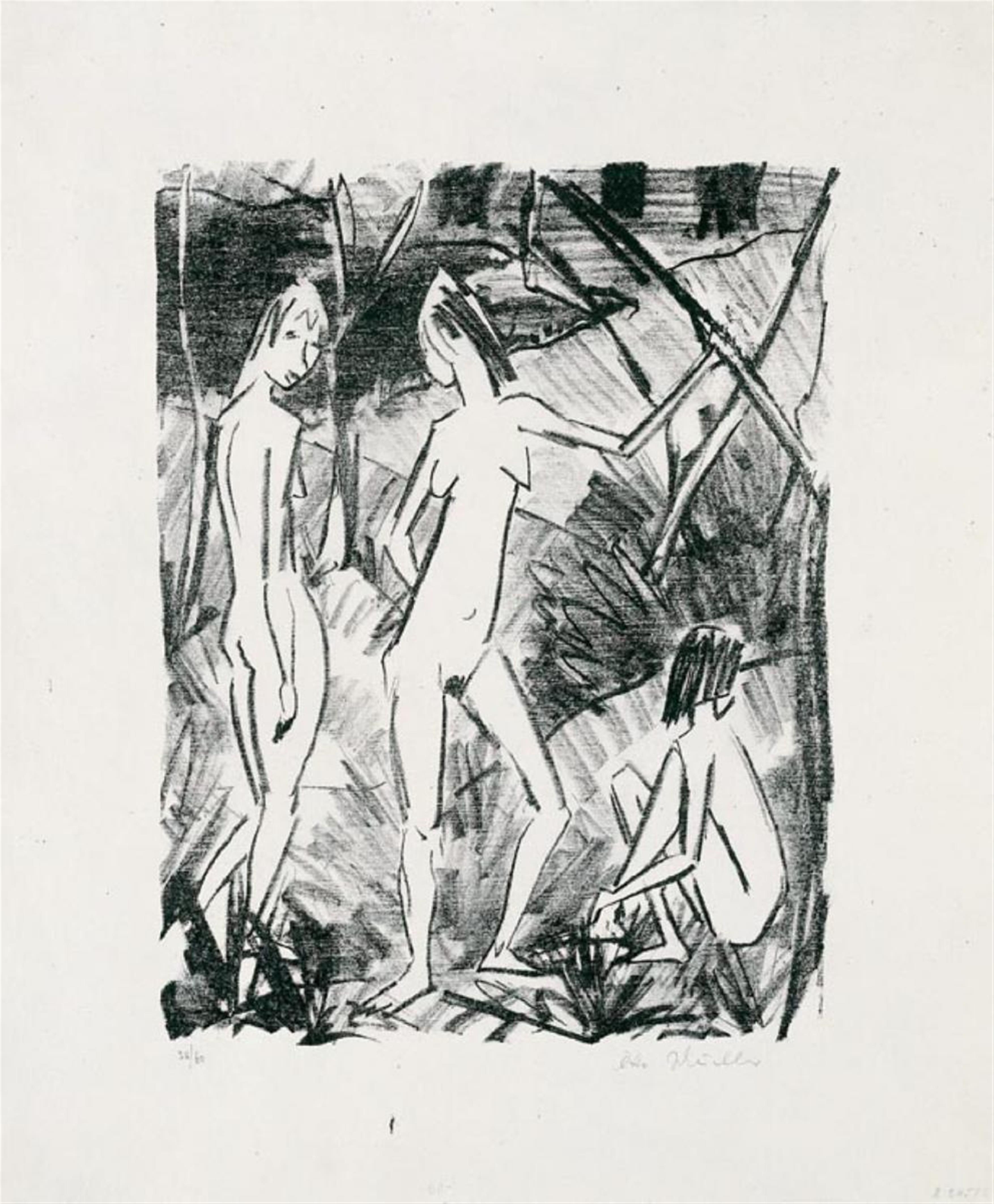 Otto Mueller - Zwei stehende und ein sitzendes Mädchen - image-1