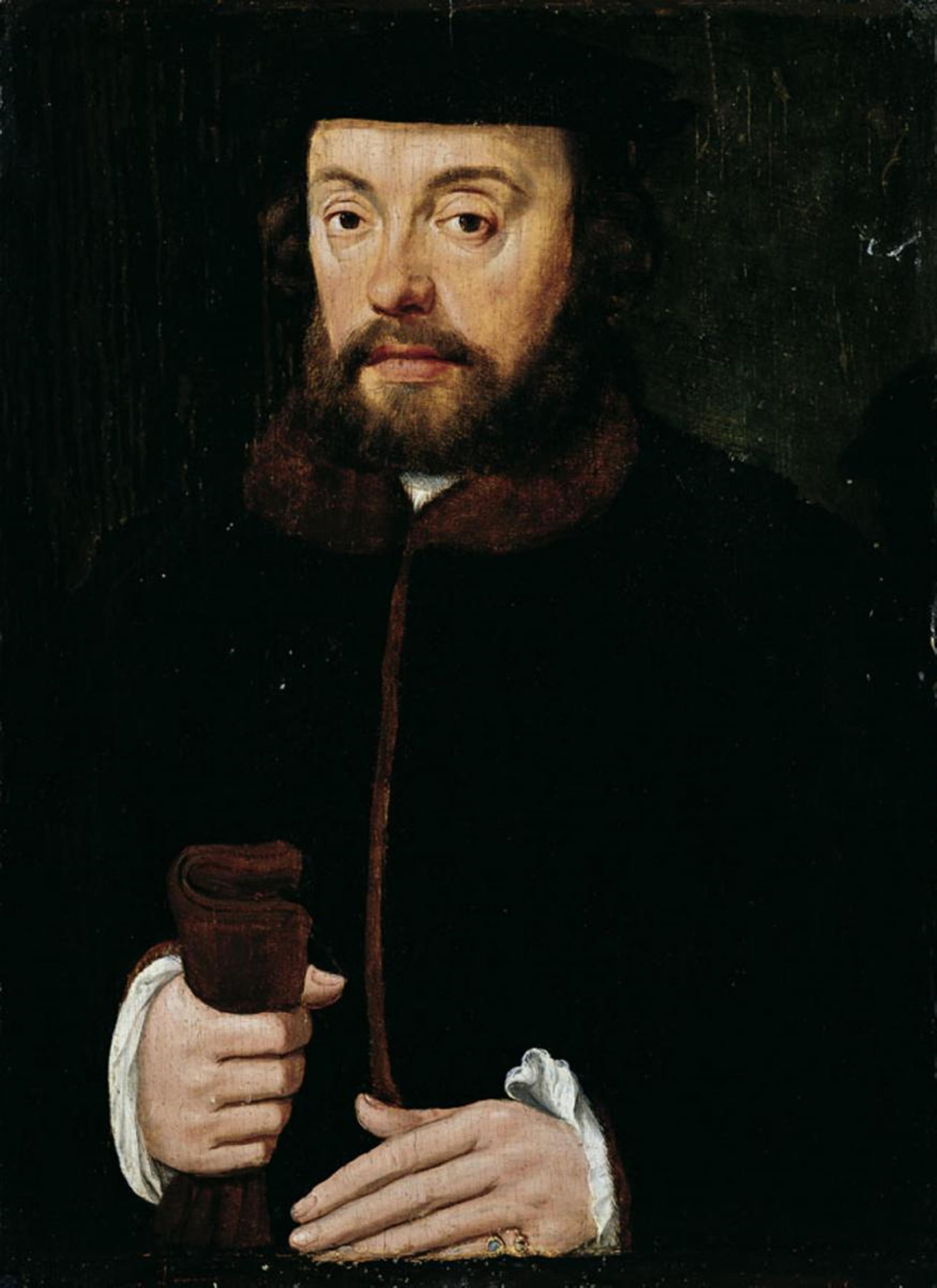 Hans Holbein d. J., Umkreis - BILDNIS EINES VORNEHMEN HERRN, IN DER RECHTEN HANDSCHUHE HALTEND. - image-1